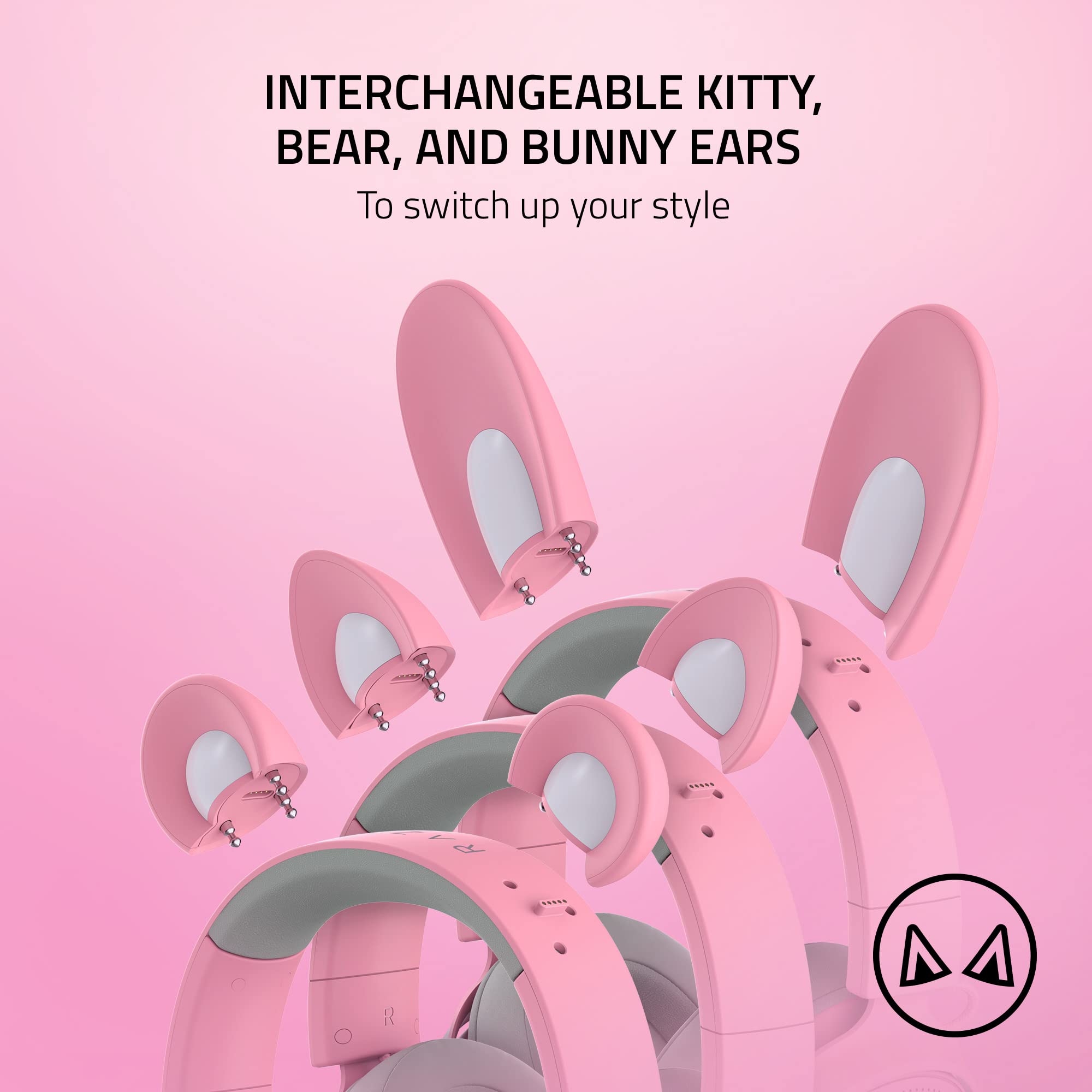 Razer Kraken Kitty V2 Pro Wired RGB Gaming Headset with Interchangeable Ears - HyperClear Cardioid Mic for PC, PS4, PS5, Mac - Quartz Pink (Renewed) - Perfect for Live Streaming, Esports & Online Gaming