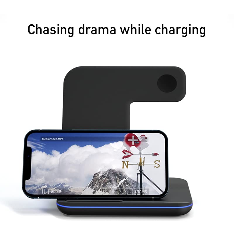 3-in-1 Qi Certified Wireless Charging Station for iPhone 13/12/11/Pro/Max/XS/XR/X, Apple Watch Series 7/6/SE/5/4/3/2 & AirPods Pro/3/2/1 - Fast All-in-One Charger for Bedside, Office & Travel (Z5, Black)