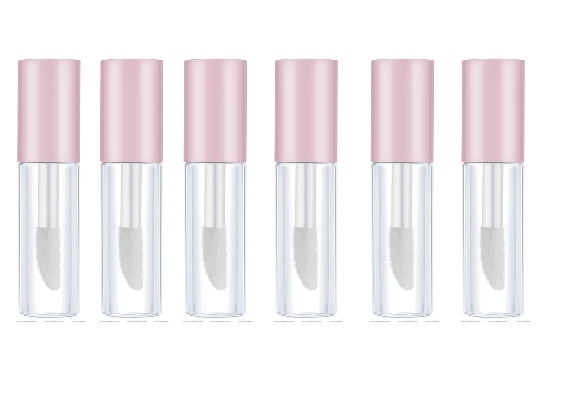 6-Pack 4ml Pink Round Refillable Travel Lip Gloss Containers - Premium Clear Empty Cosmetic Oil Bottles with Plug for Lip Care & DIY Makeup | Perfect for On-the-Go Touch Ups & Beauty Storage