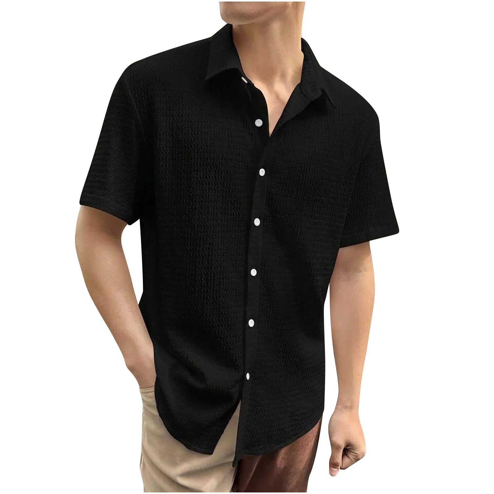 Men's Cotton Linen Short Sleeve Button Down Shirt - Breathable Business Casual Dress Shirt for Summer, Beach & Hawaiian Style | Office Wear, Vacation Outfit & Outdoor Activities