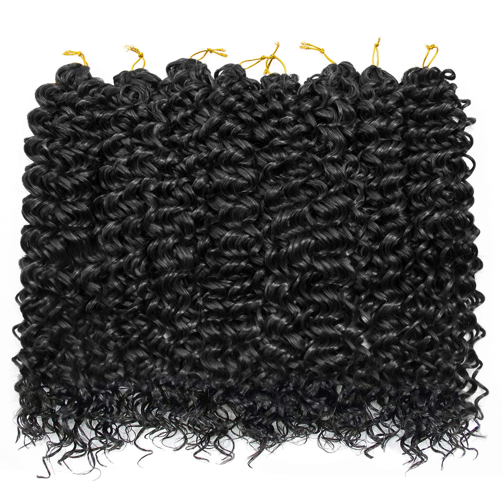 8 Packs Curly Crochet Hair Extensions - GoGo Curl Deep Wave Synthetic Braiding Hair for Women (18inch, 1B Natural Black) | Bohemian Water Wave Crochet Braids for Protective Styles & Everyday Wear