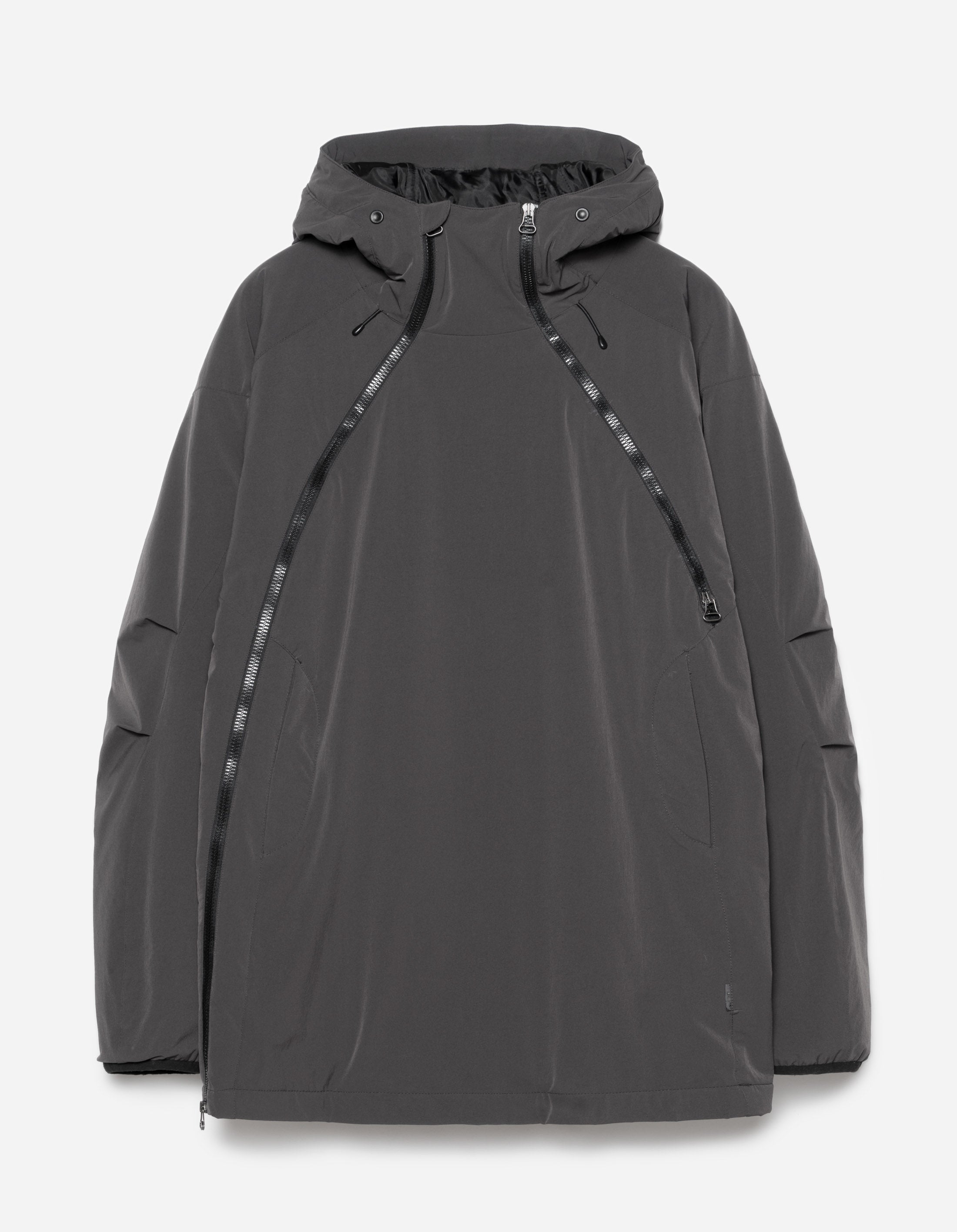 6023 Oversized Asym Padded Hoody Charcoal - Trendy Winter Jacket for Women, Streetwear Fashion Outerwear, Perfect for Cold Weather & Urban Style