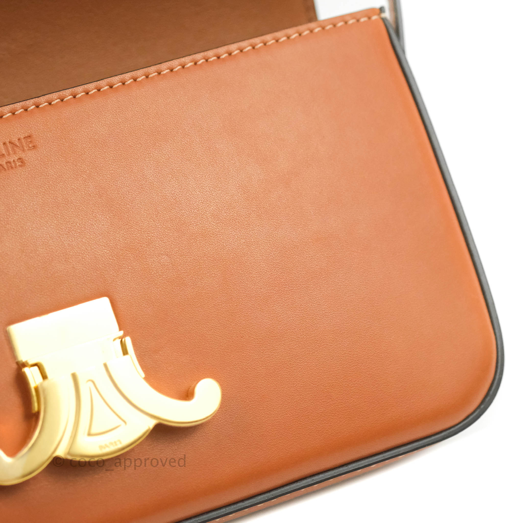 Celine Triomphe Shoulder Bag in Tan Calfskin Leather - Luxury Crossbody Purse for Women, Perfect for Work, Travel & Evening Events