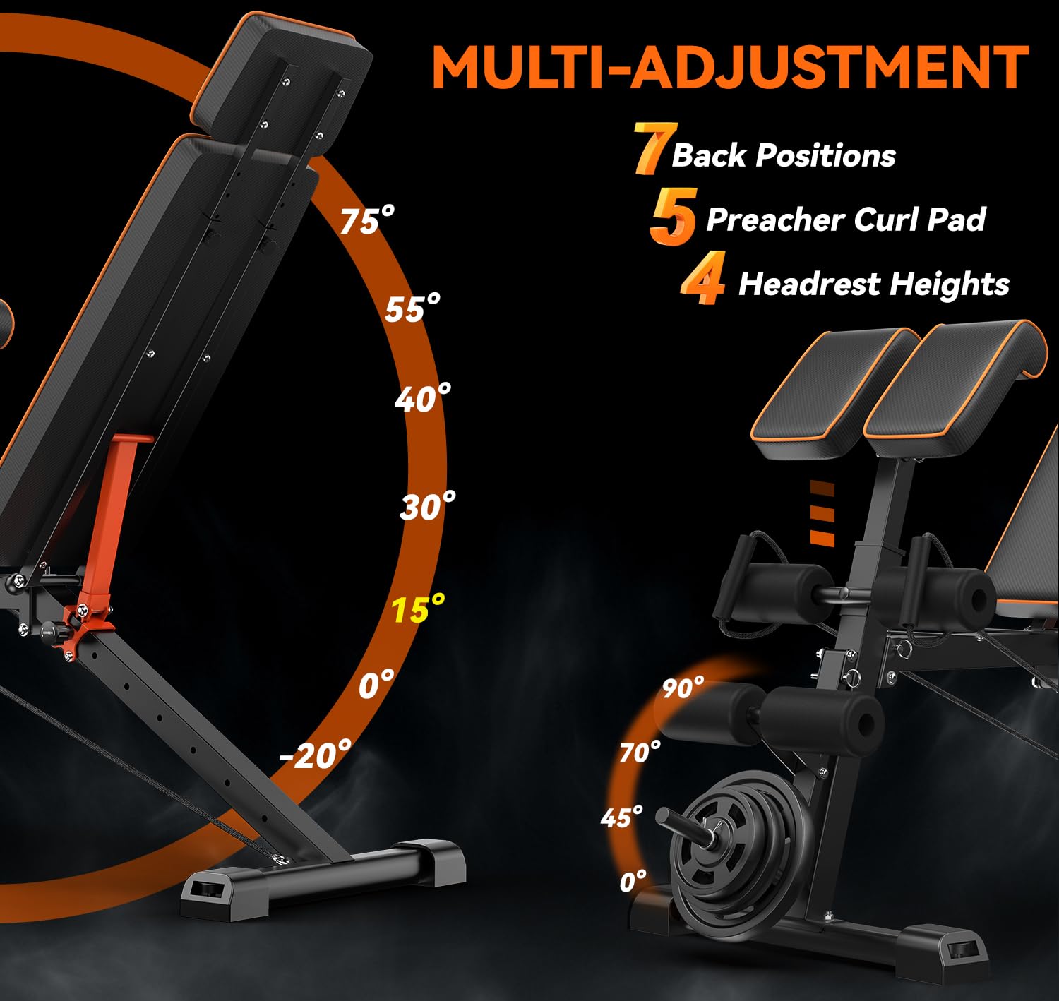 Dskeuzeew Folding Adjustable Weight Bench - 300kg/660LB Capacity Home Gym Equipment for Strength Training & Workouts | Perfect for Small Spaces & Home Fitness