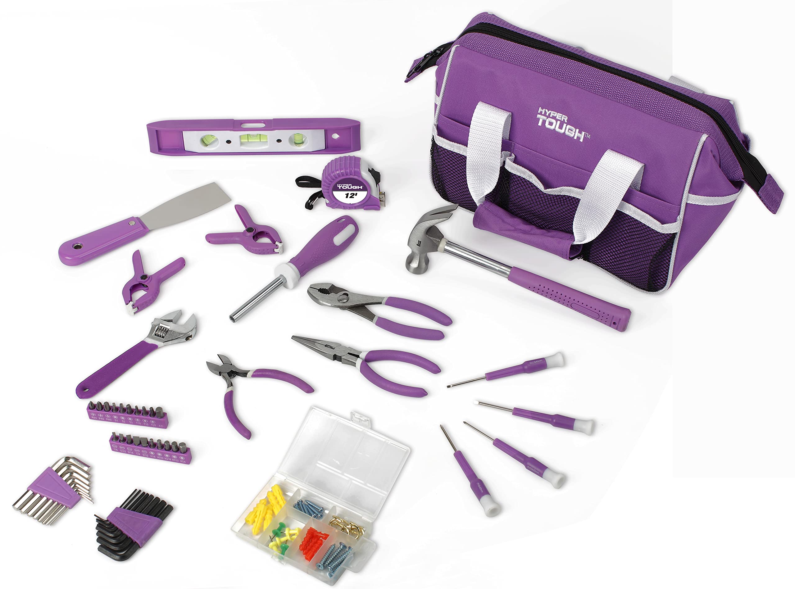 Hyper Tough 53-Piece Home Repair Tool Set with Durable Case - Perfect for DIY Projects, Household Repairs & Emergency Fixes (Purple)