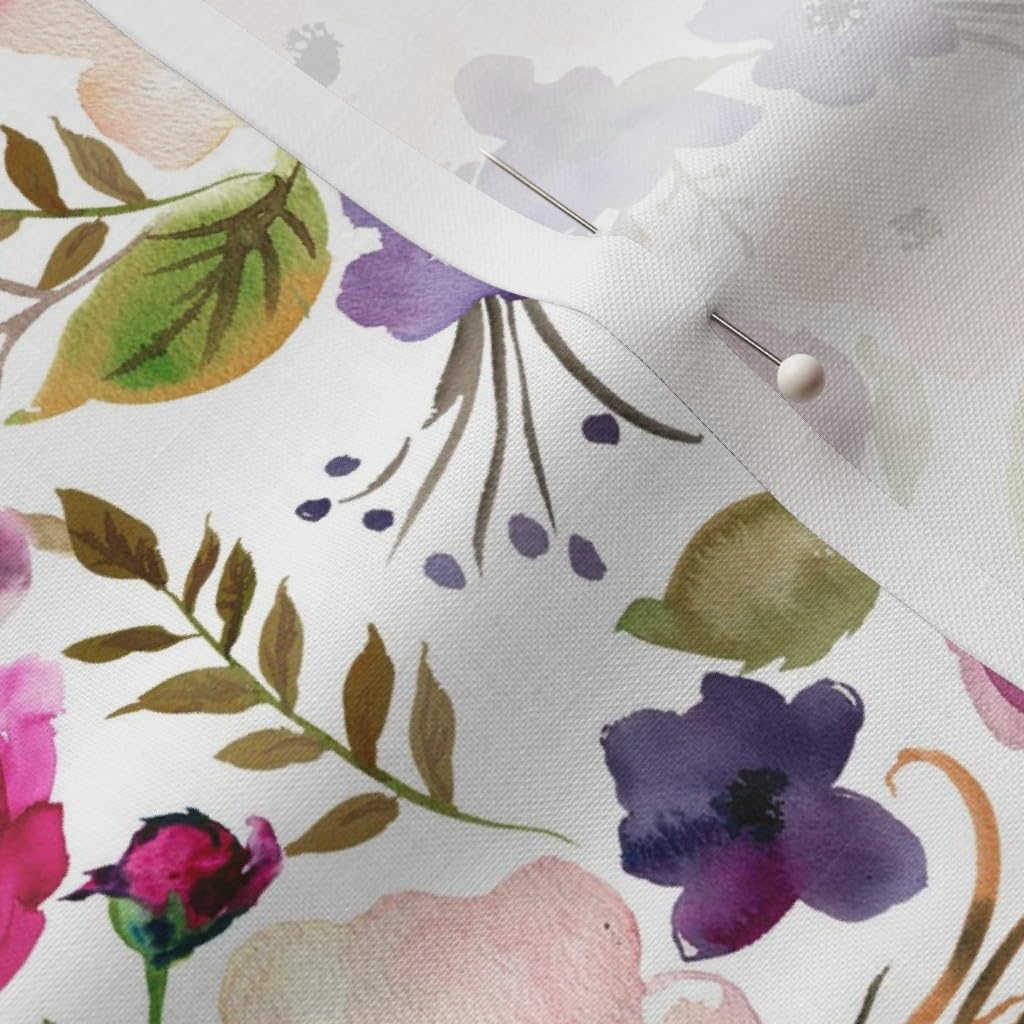 Petal Signature Cotton Fabric by The Yard - Peach Pink Purple Wildflowers Spring Floral Peonies Print for Sewing, Quilting, Apparel & Home Decor | DIY Crafts, Dressmaking, Curtains & Pillow Covers