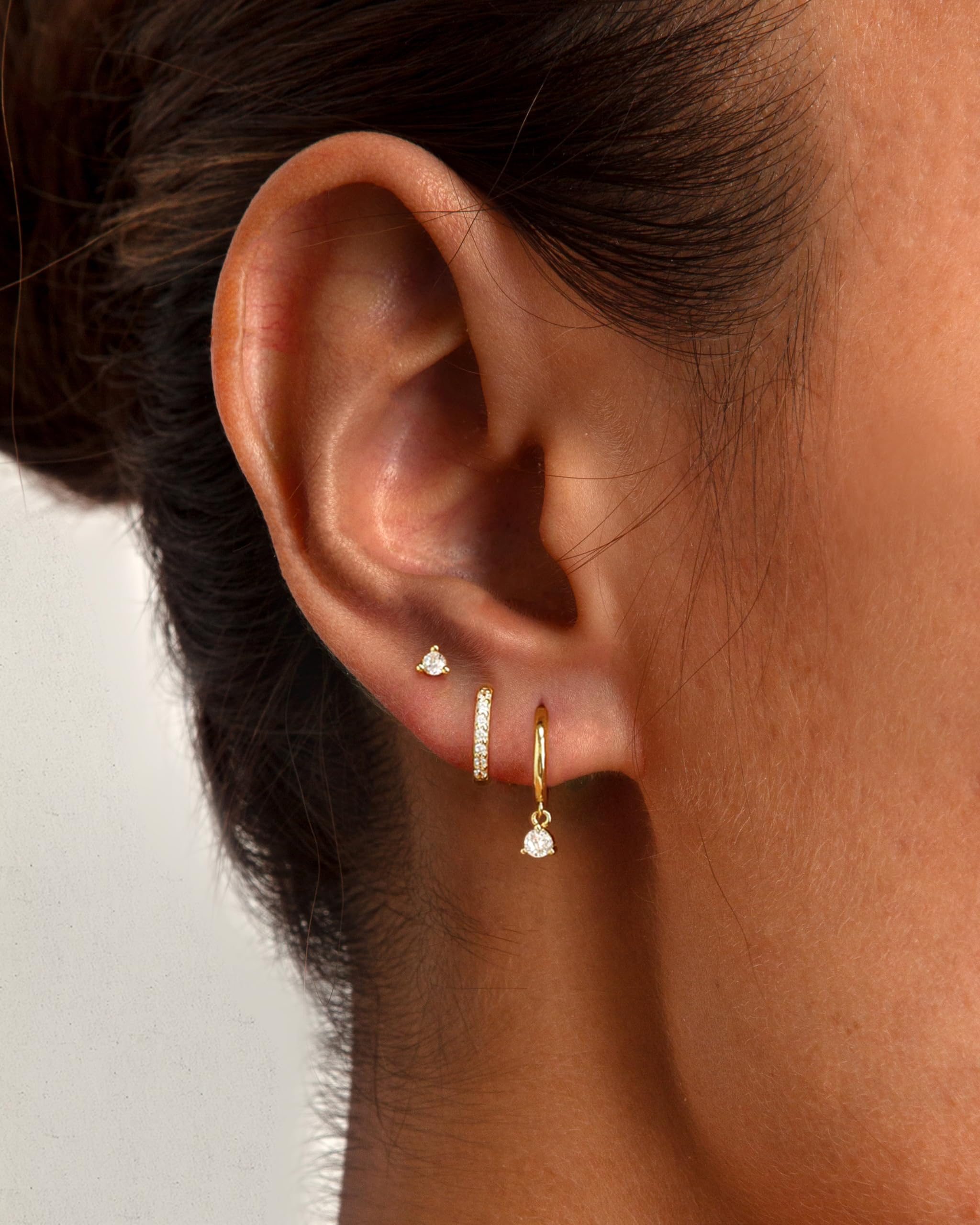 3 Pairs 14K Gold Plated Hoop Earrings Set - Dainty Stud, Small Dangle & Cartilage Huggie Earrings for Women | Hypoallergenic Trendy Gold Jewelry | Perfect for Everyday Wear, Parties & Gift Giving