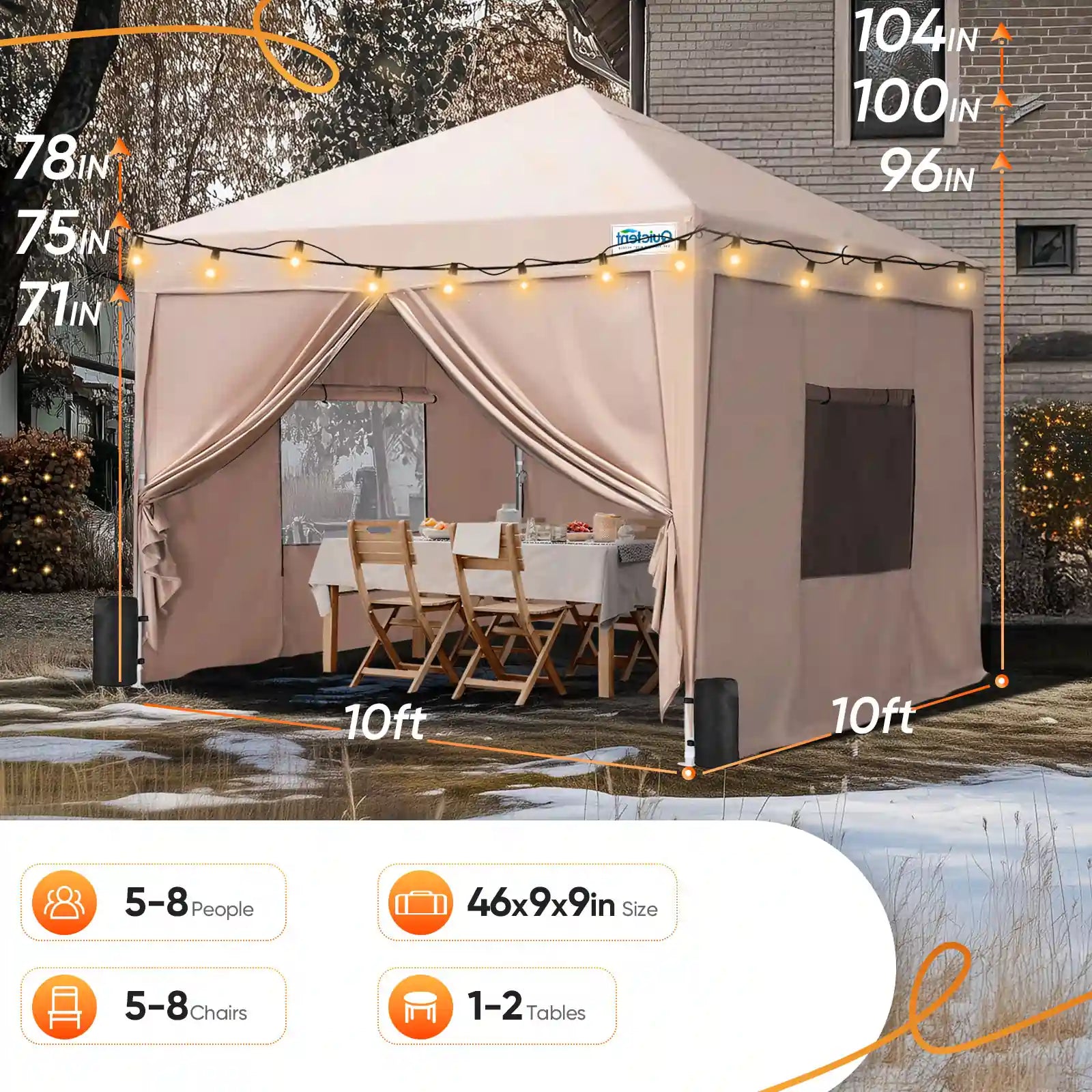 Quictent 10x10 Pop Up Canopy Tent - Waterproof Instant Gazebo with Sidewalls, Sandbags & Carry Bag for Outdoor Events, Parties, Camping & Beach Use
