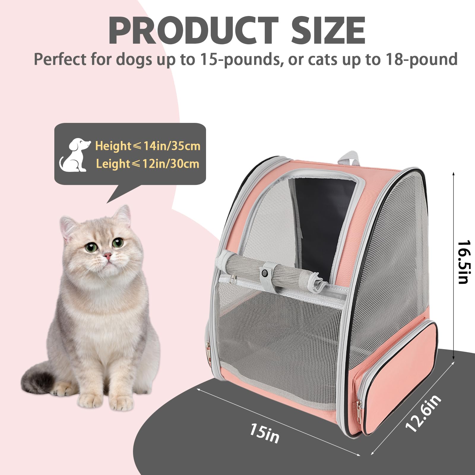 Airline Approved Cat Backpack Carrier - Ventilated Mesh Pet Travel Bag for Small Dogs, Cats, Puppies & Kittens | Lightweight & Comfortable for Hiking, Camping, Air Travel & Daily Use (Pink)