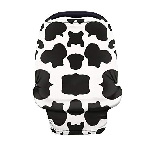 JOAIFO White & Black Cow Print Infant Car Seat Cover - Stretchy Nursing Cover & Stroller Blanket - Fashionable Baby Shower Gift for New Moms - Perfect for Travel, Breastfeeding & Stroller Protection