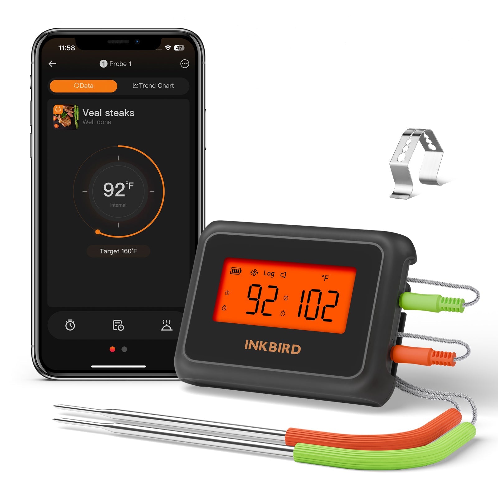 Wireless Bluetooth BBQ Meat Thermometer IDT 22 B - Smart Digital Cooking Thermometer for Grilling, Smoking, Roasting - Perfect for Backyard BBQs, Camping & Outdoor Cooking