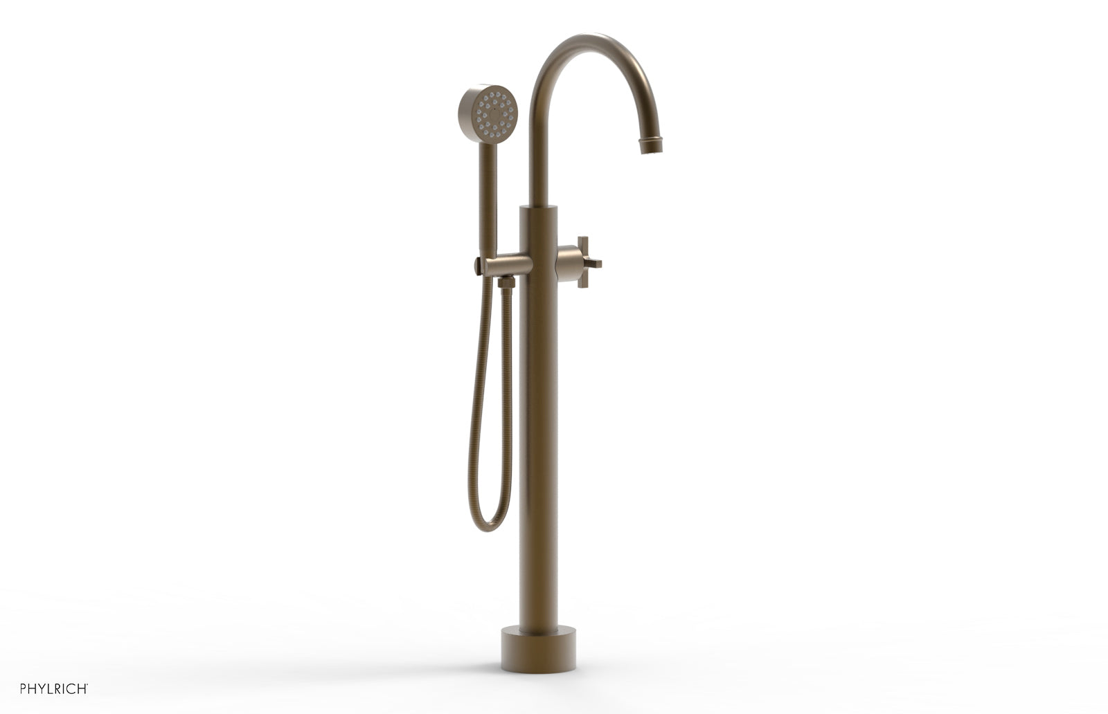 HEX MODERN Low Floor Mount Tub Filler with Cross Handle & Hand Shower - Model 501 46 03 | Perfect for Modern Bathroom Renovations & Spa-Like Shower Experiences