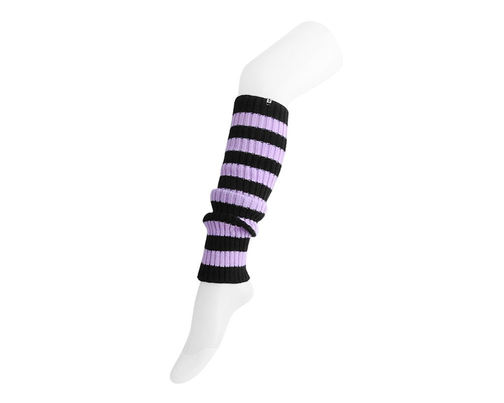 Purple & Black Striped Knit Leg Warmers for Women - Cozy Winter Accessories for Dance, Yoga, and Cold Weather Fashion