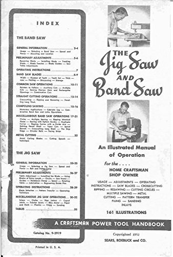 1952 Craftsman Jig Saw & Band Saw Instruction Manual Reprint - Vintage Power Tool Guide for Woodworking & DIY Projects [Plastic Comb]