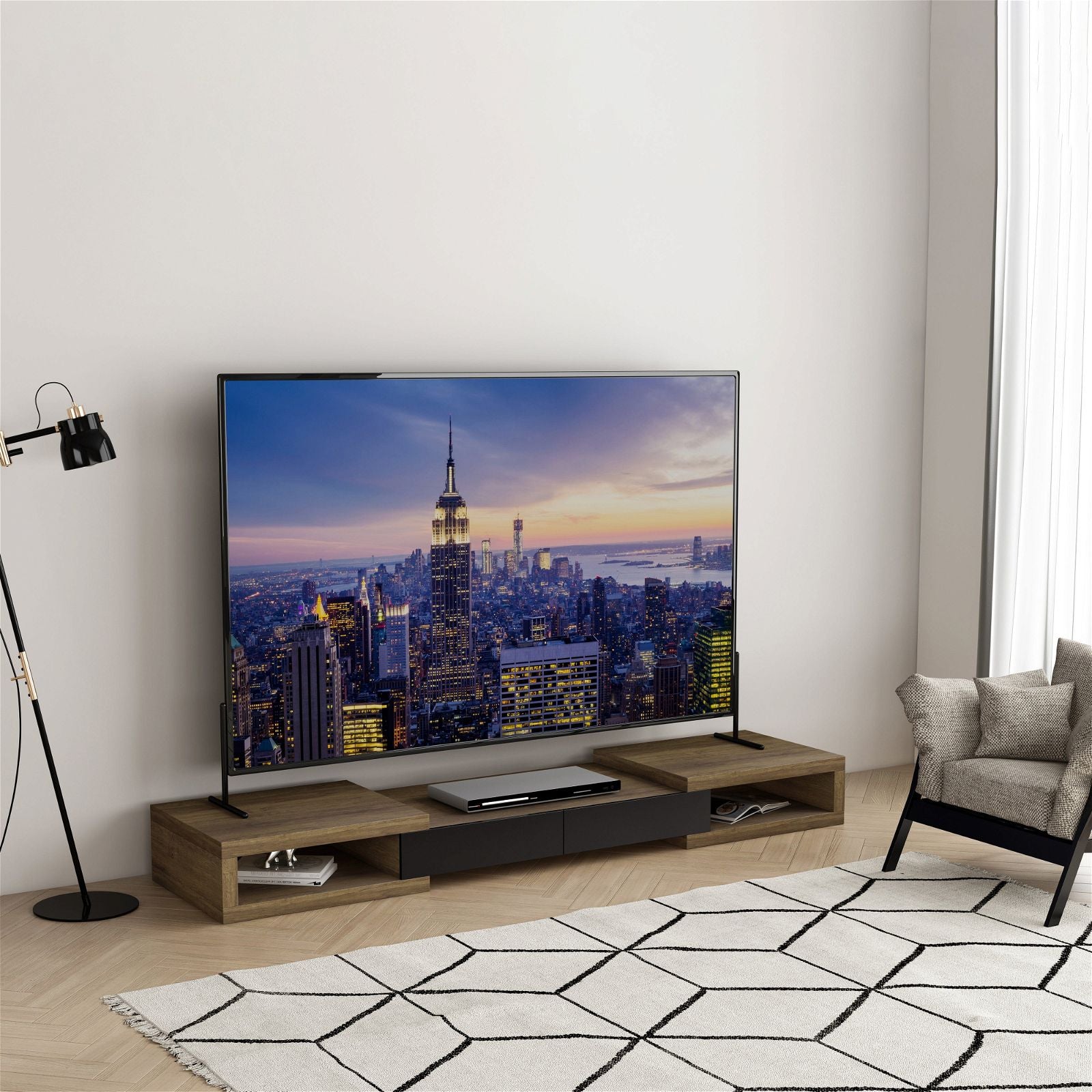 Tauris™ 250cm Dark Oak Split Expandable TV Stand - Perfect for Living Room, Home Theater & Entertainment Centers