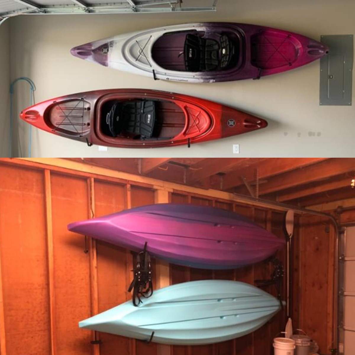 Heavy Duty Kayak Storage Hooks - 55LBS Capacity, 15 Inch Wall Mounted Hangers for Canoe, Surfboard, Ladder, Bike & Garage Organization - Perfect for Garage, Basement, Shed & Outdoor Storage
