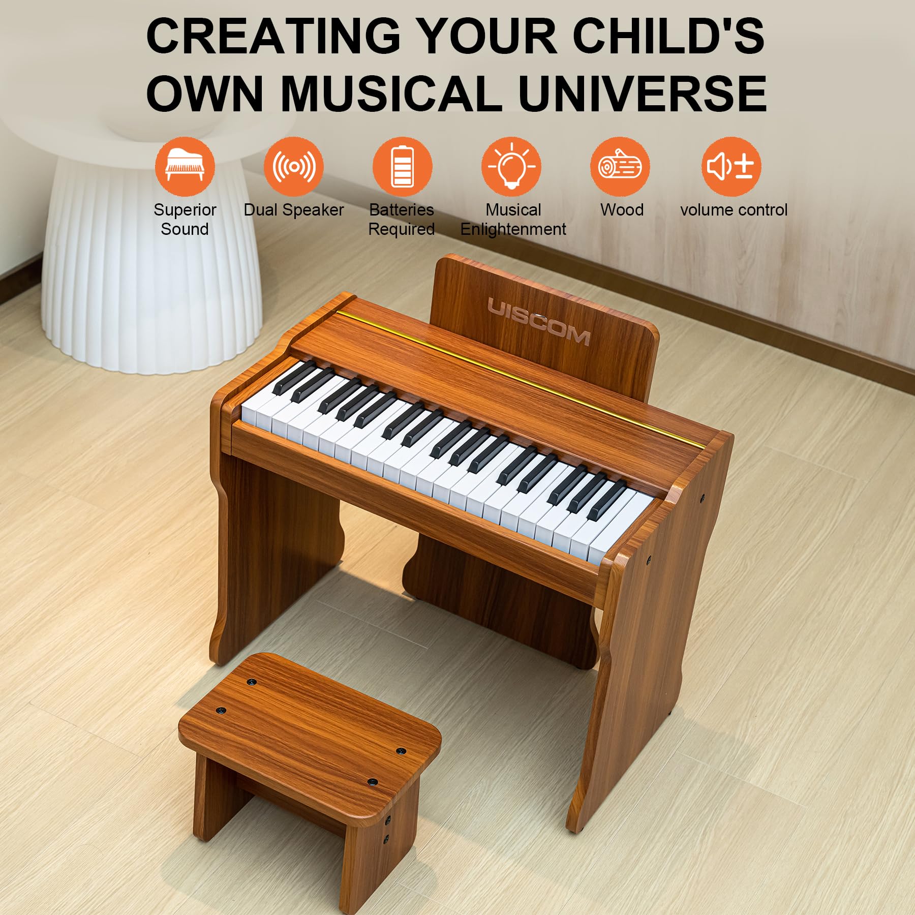 37-Key Kids Digital Piano Keyboard - Wooden Musical Toy for Toddlers Ages 3+ | Portable Mini Piano for Early Childhood Music Education & Home Play (Brown) - Perfect for Birthday Gifts, Preschool Learning & Family Entertainment