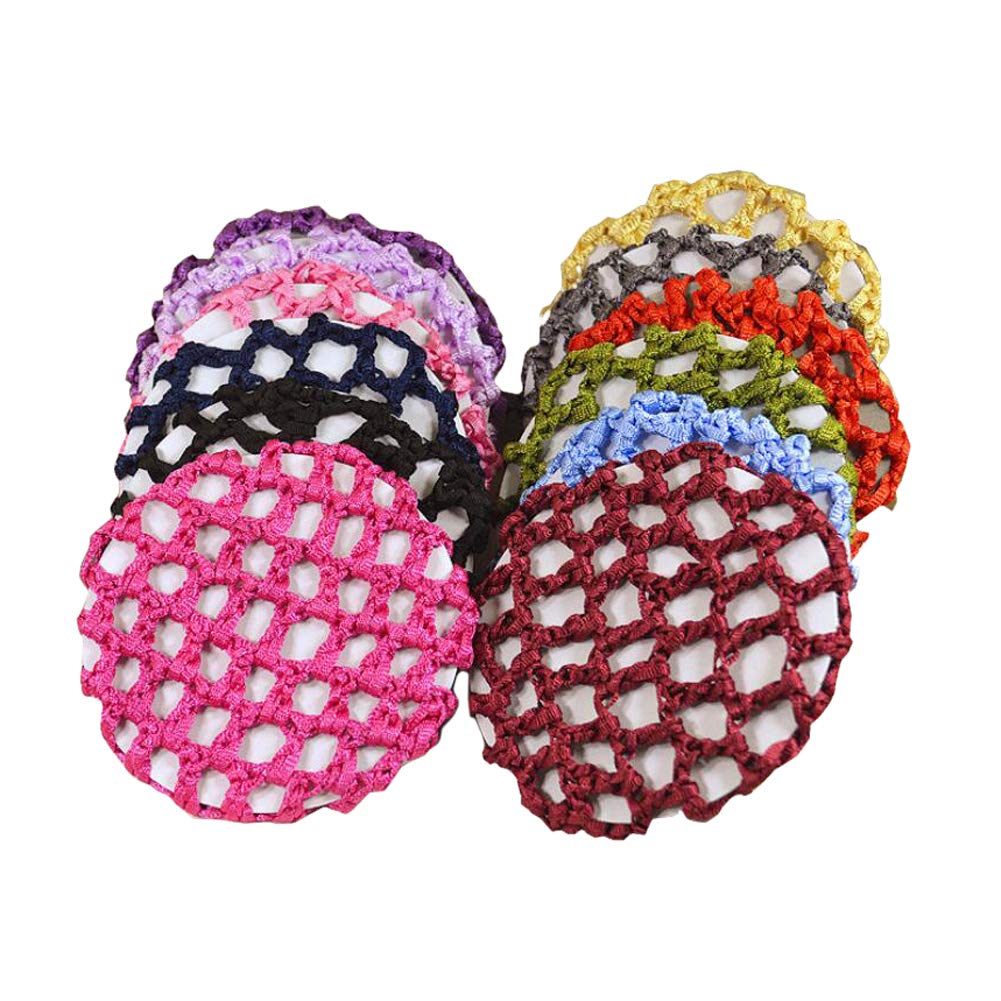 12 Pack Handmade Knit Mesh Hair Bun Covers for Women & Girls - Assorted Colors (Random) - Perfect for Ballet, Dance, Skating & Everyday Hairstyles