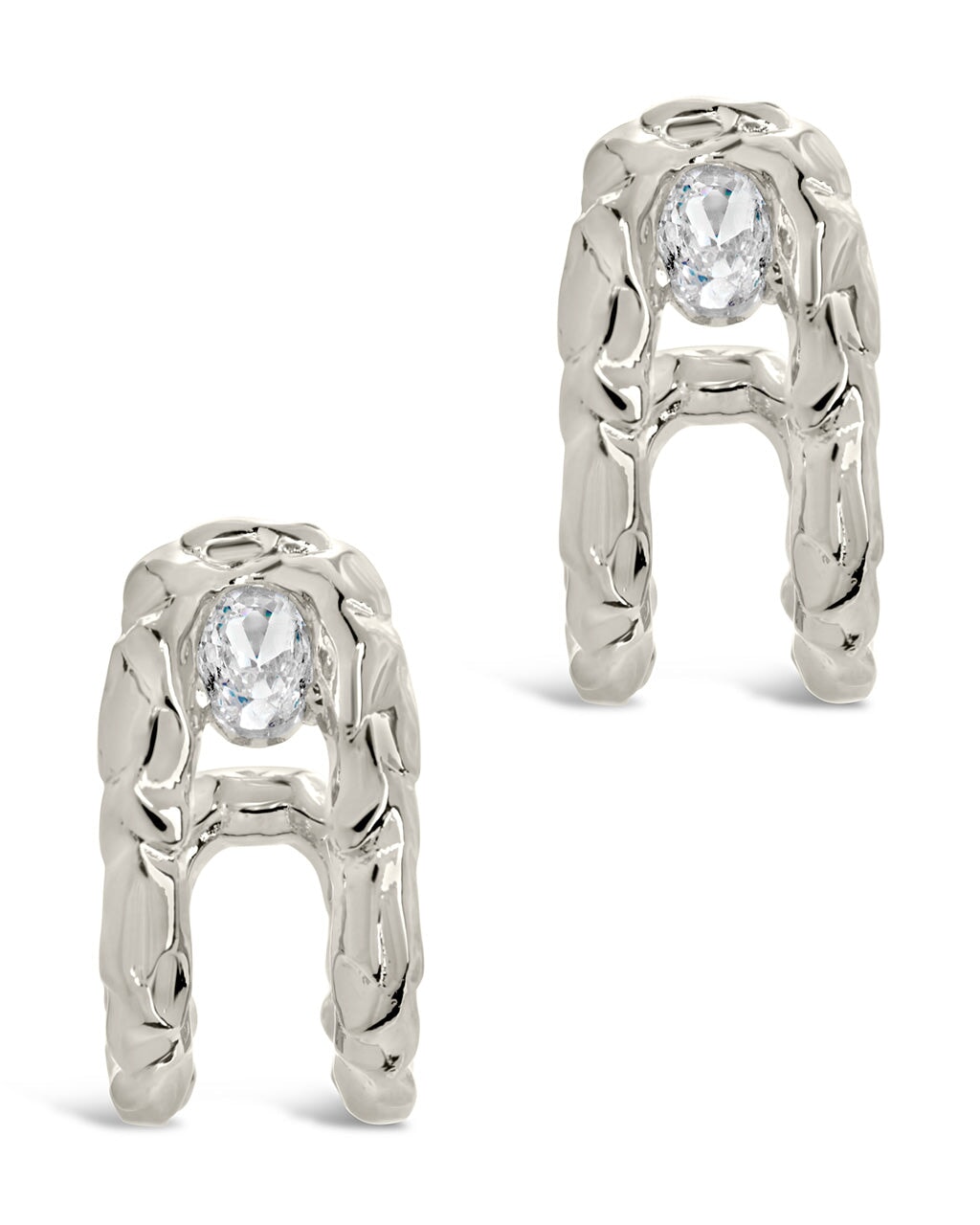 Mavis CZ Molten Metal Folded Hoop Earrings for Women - Sparkling Cubic Zirconia Dangle Earrings, Elegant Party & Wedding Jewelry Gift