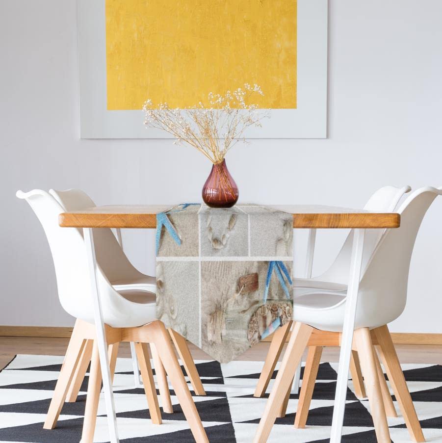 AUUXVA 13x90 Inches Long Beach-Themed Table Runner - Summer Seashell Print Polyester Tablecloth for Dining, Kitchen, Coffee Tables - Perfect for Home Decor, Parties, Banquets & Holiday Celebrations | Coastal & Nautical Theme Decor