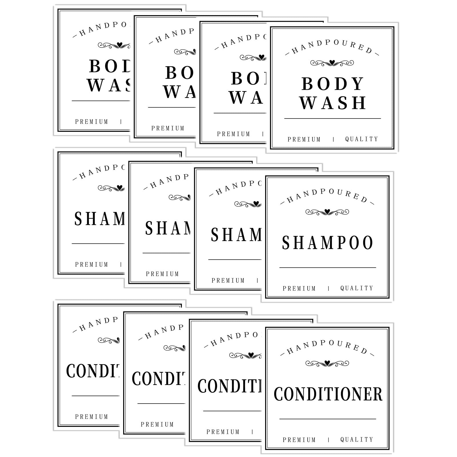 12PCS Minimalist Waterproof Bathroom Labels for Bottles - Shampoo, Conditioner, Body Wash Organizer - Perfect for Home, Gym, Travel & Spa Use