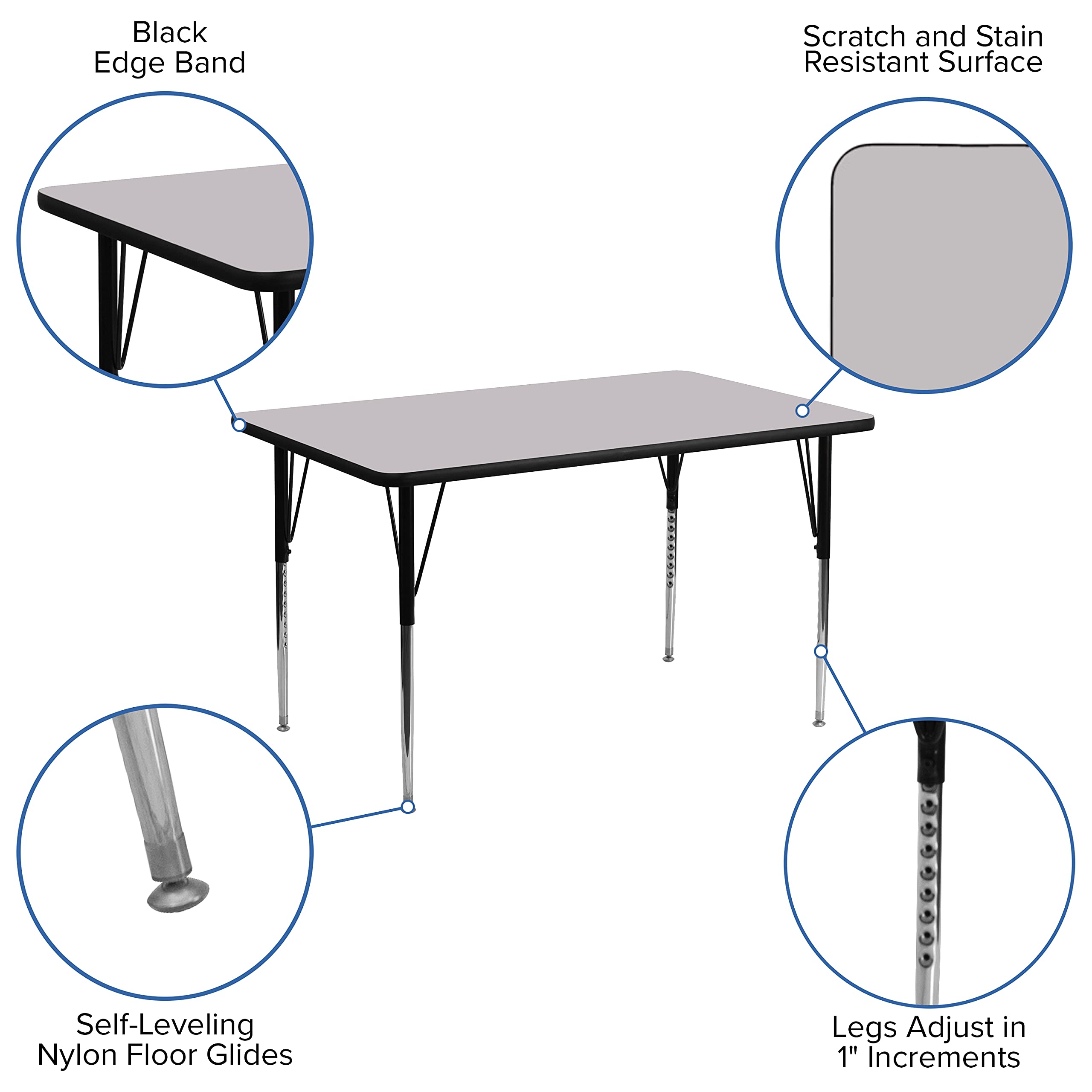 EMMA & OLIVER 30x48 Inch Adjustable Height Activity Table - Grey Thermal Laminate Top for Kids, Classrooms, and Playrooms - Perfect for Arts, Crafts, and Learning Activities