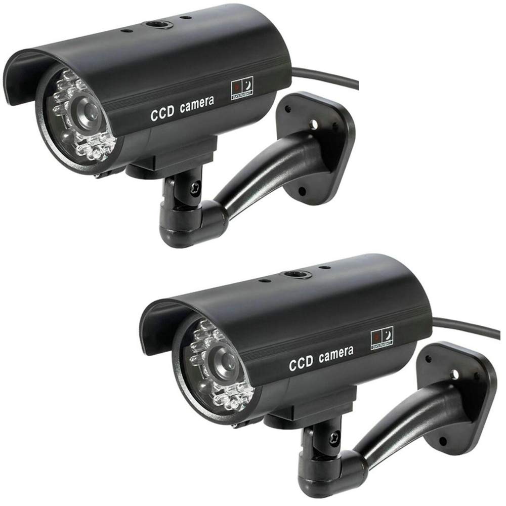 BW Fake Security Camera - 2 Pack Dummy CCTV Surveillance Camera with Flashing Red LED, Weatherproof for Indoor & Outdoor Use - Ideal for Home, Office, and Business Security Deterrent