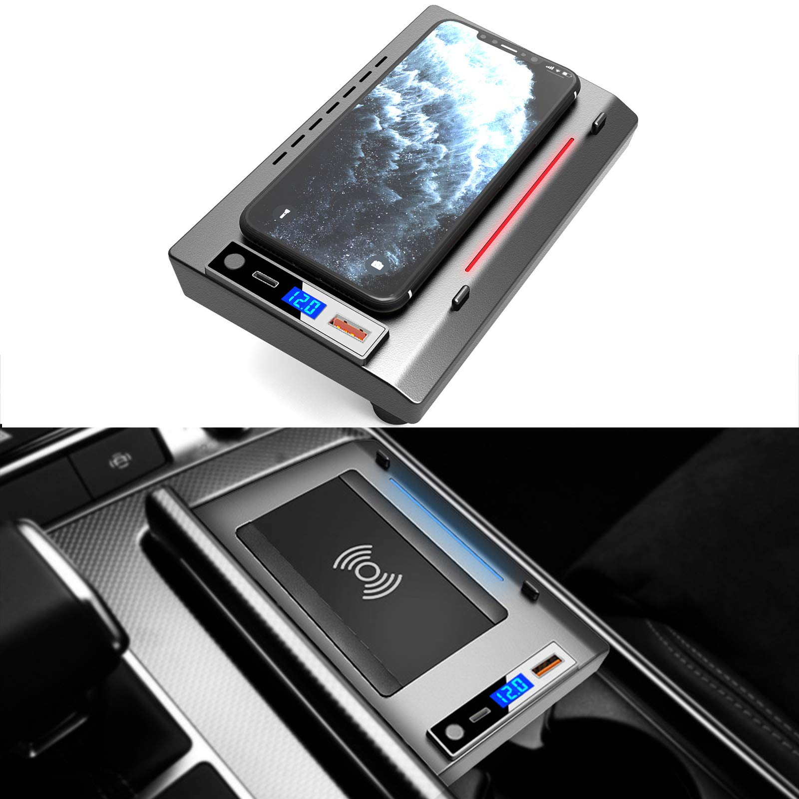 Fast 15W QI Wireless Car Charger for Audi A6 A7 (2019-2021) & iPhone 12/11/XS/XR/X Samsung S20/S10/S9/S8 - Smartphone Charging Pad with Secure Mount - Perfect for Commuting & Road Trips