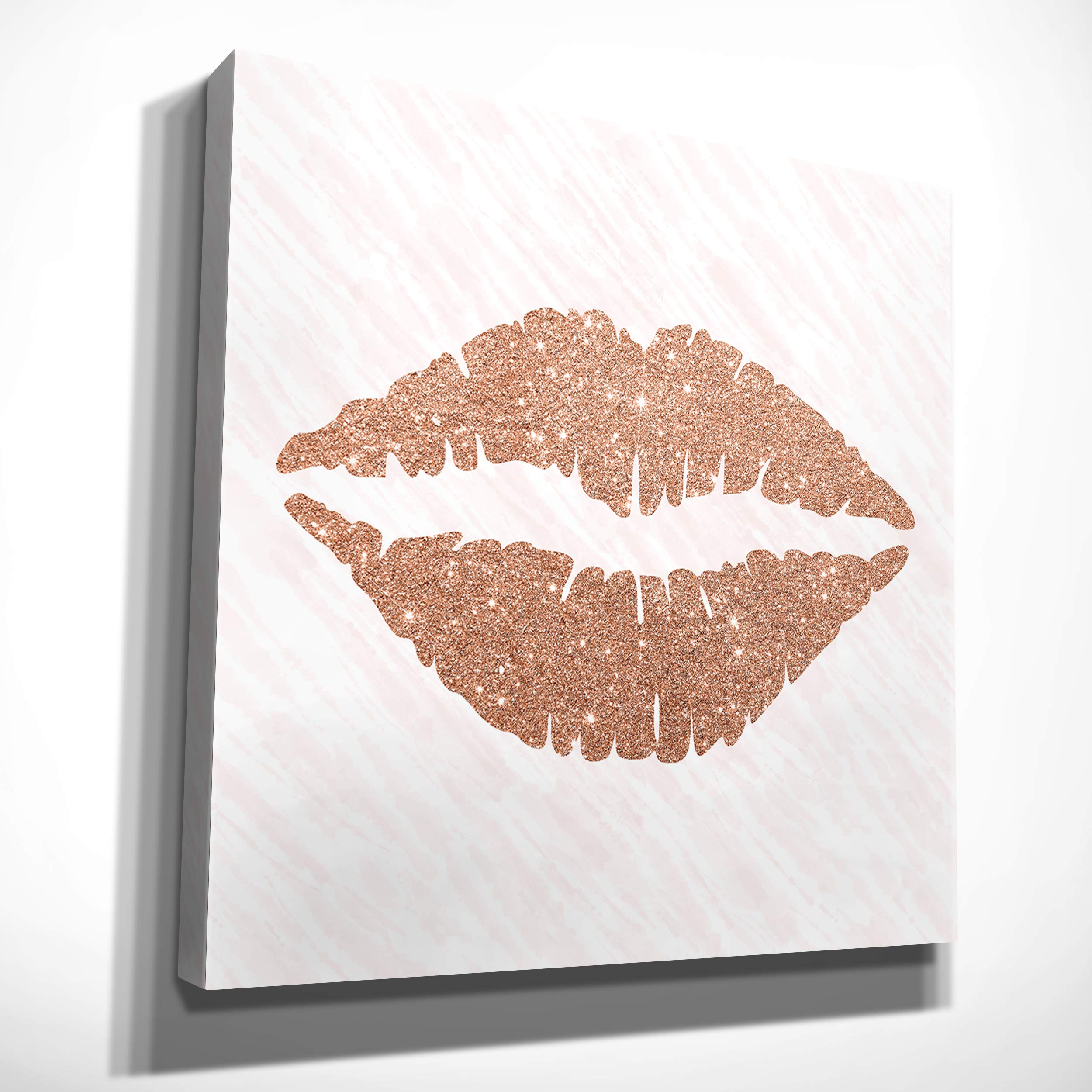Wexford Home Rose Gold Kiss Gallery Wrapped Canvas Wall Art - Modern Abstract Painting for Living Room, Bedroom & Office Decor