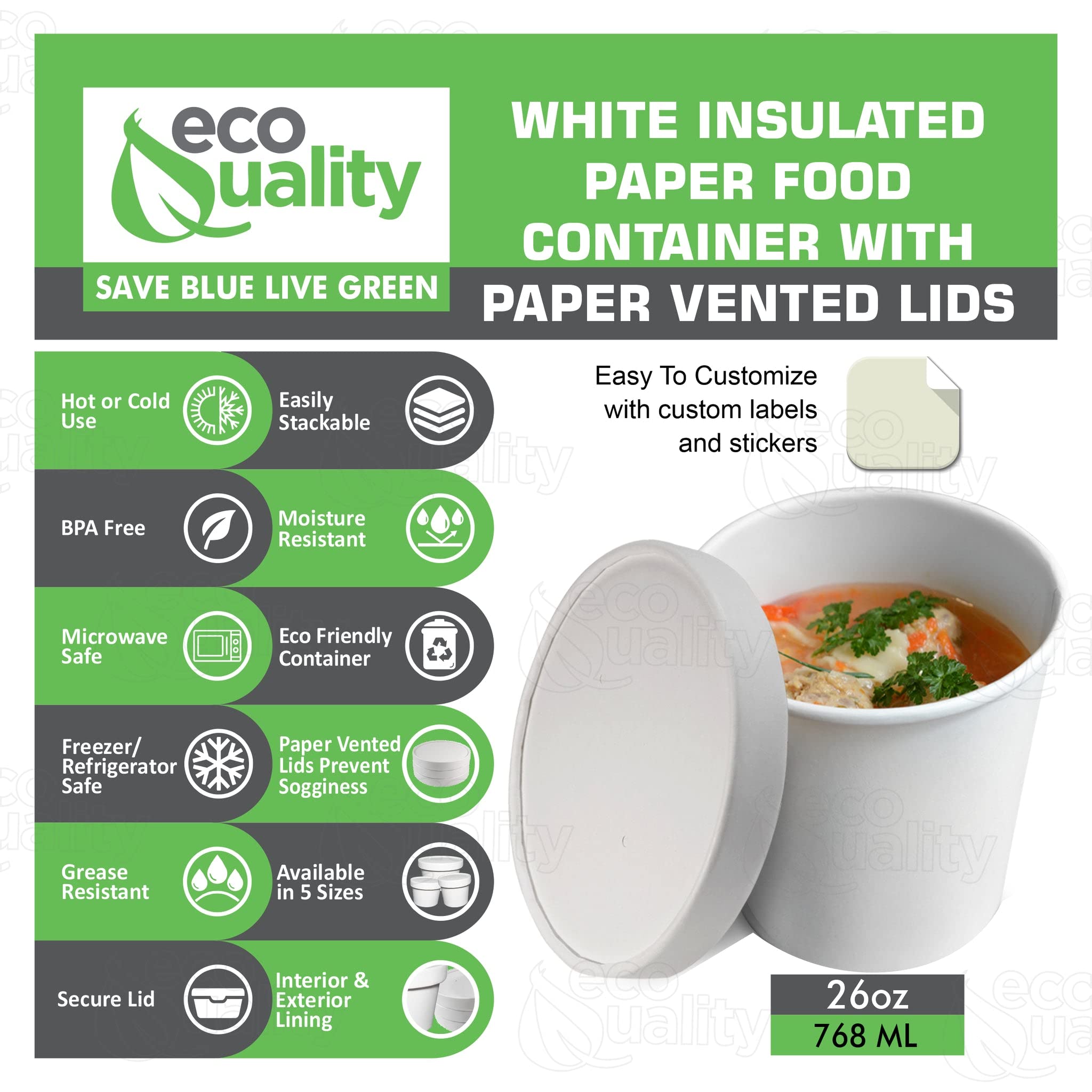 Disposable White Paper Soup Containers with Lids - 26oz Microwavable & Freezer Safe Food Storage Bowls - Ice Cream Cups, Frozen Yogurt Containers, Takeout Dessert Bowls (Pack of 250) - Perfect for Parties, Catering, and Restaurant Food Storage