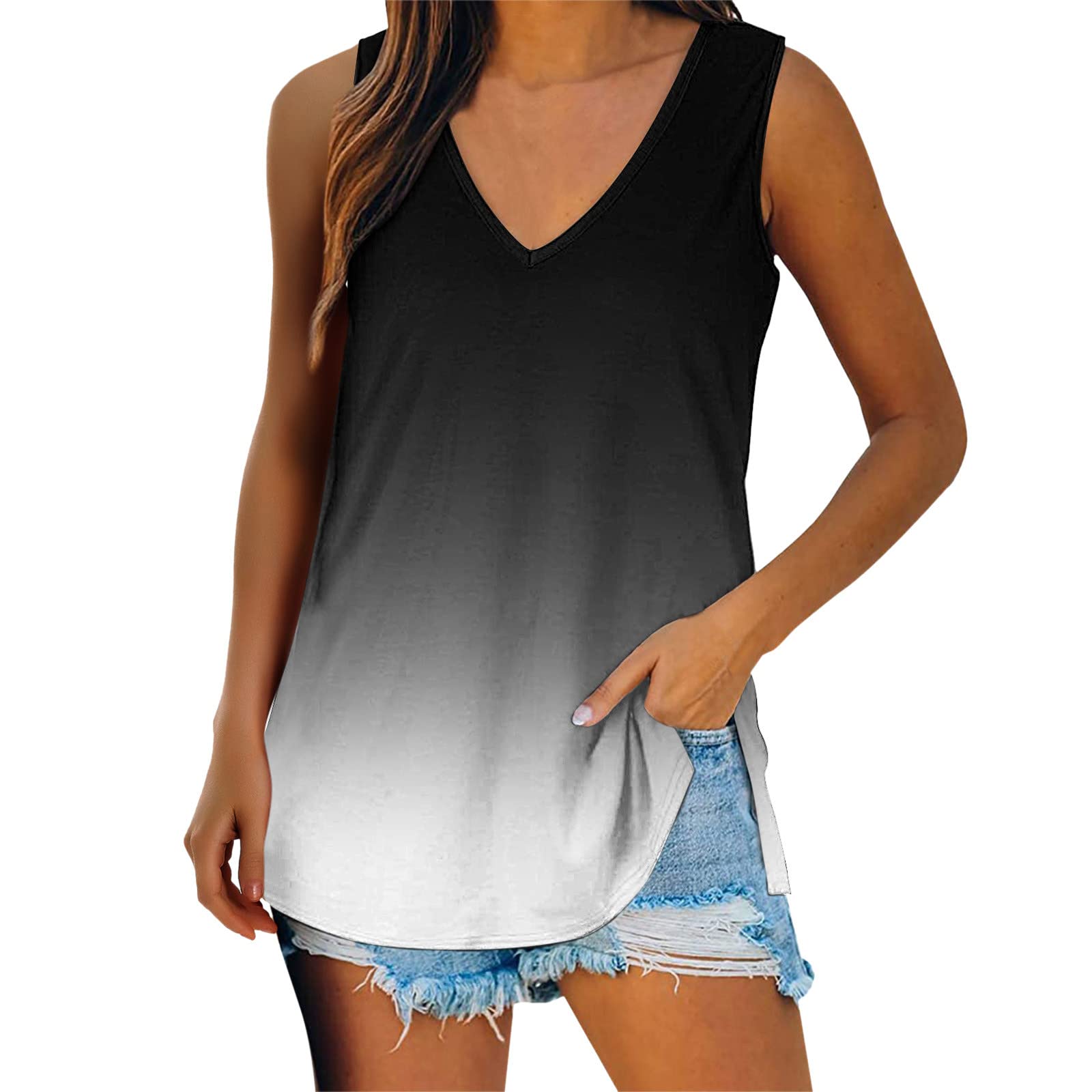 Women's Summer Sleeveless V-Neck Tunic Top - Breathable Casual Blouse for Beach, Travel & Everyday Wear