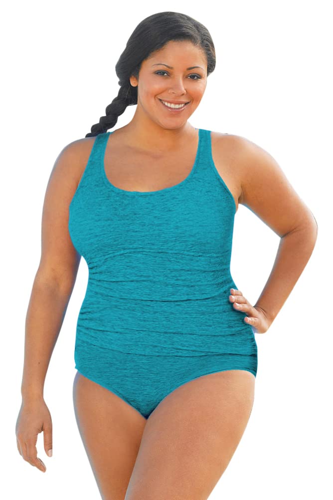 Krinkle Shirred Plus Size One Piece Swimsuit - Chlorine Resistant Bathing Suit for Women, Perfect for Beach Vacations, Pool Parties & Summer Getaways