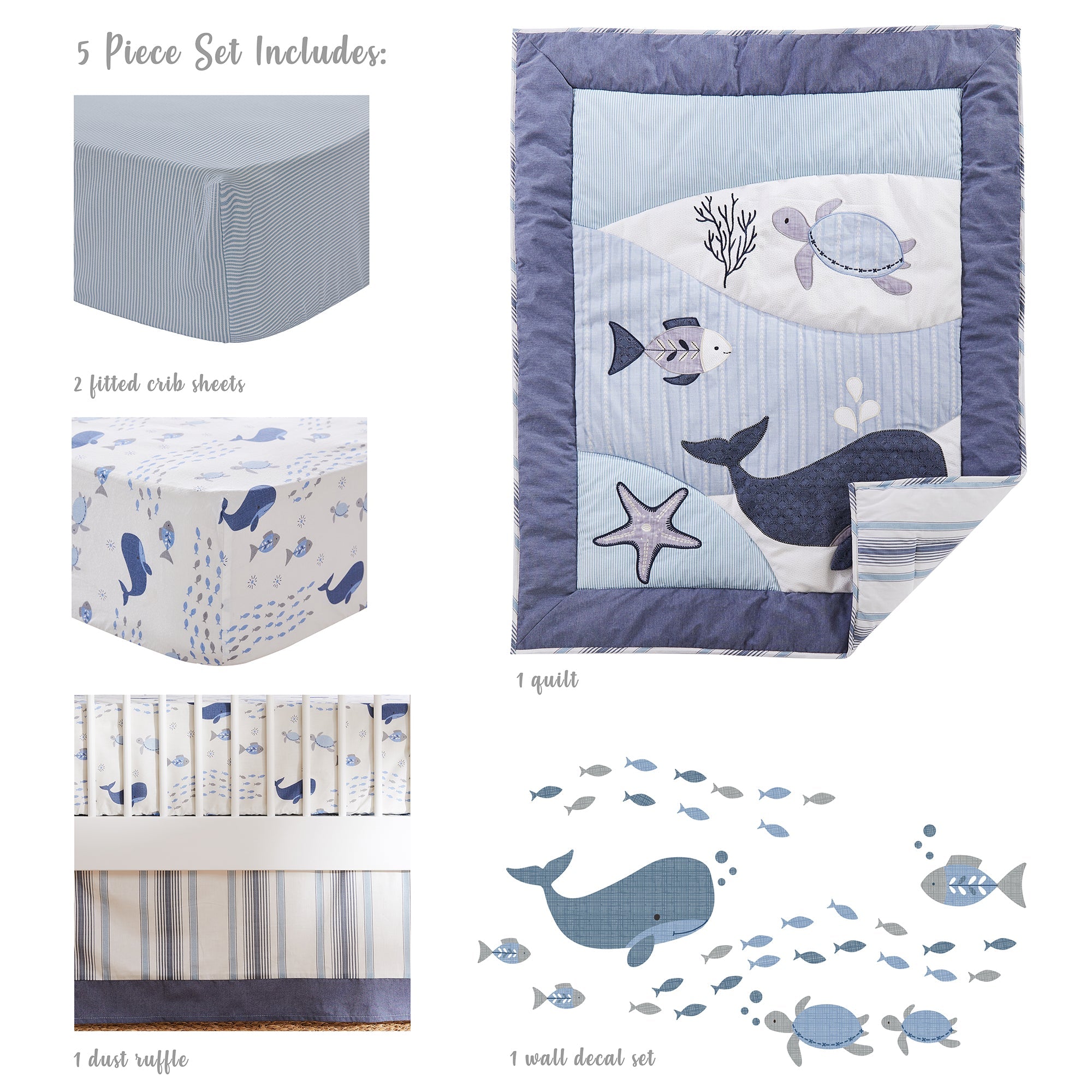 Boho Bay 5-Piece Crib Bedding Set | Soft Cotton Baby Crib Sheets, Crib Skirt & Pillowcases | Nursery Decor for Boys & Girls | Perfect for Cozy Bedtime & Nursery Styling