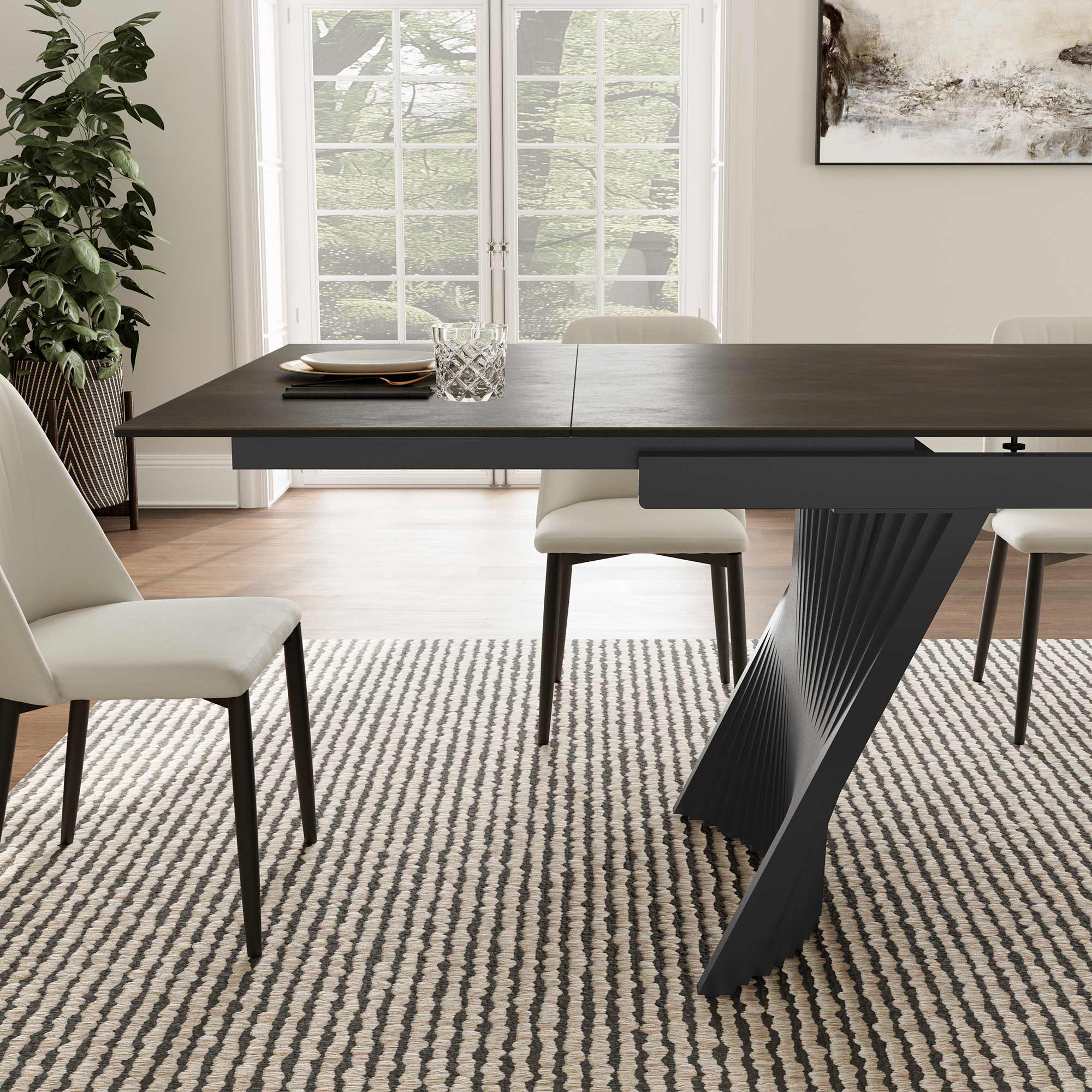 Charlotte 90-129 Inch Extendable Dining Table with Sintered Stone Top - Perfect for Large Family Gatherings & Dinner Parties