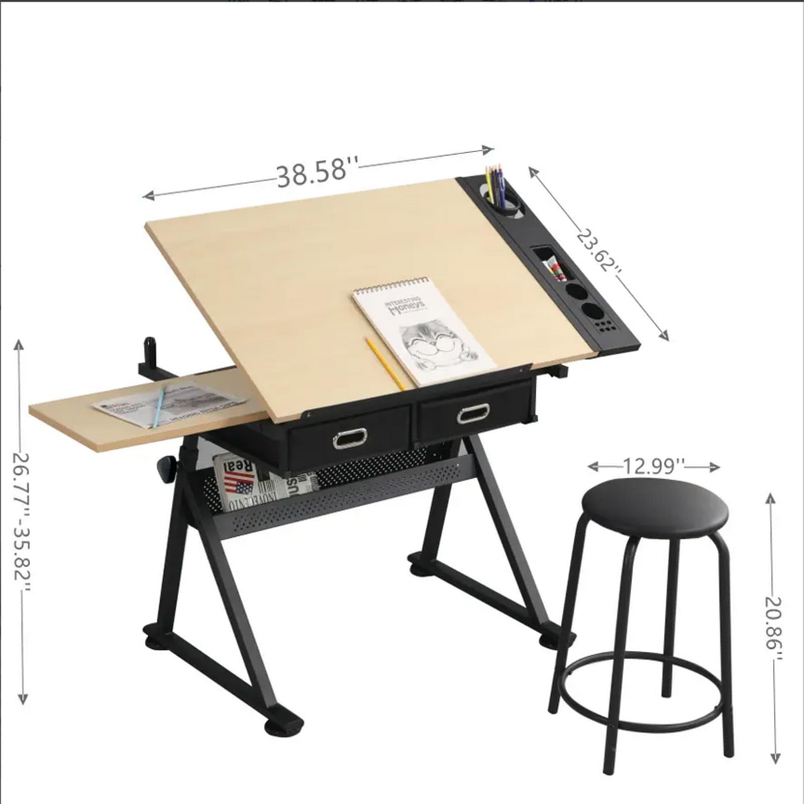 Adjustable Drafting Table for Artists - Tilting Desk for Painting & Sketching with Storage Drawers - Home Studio & Office Use