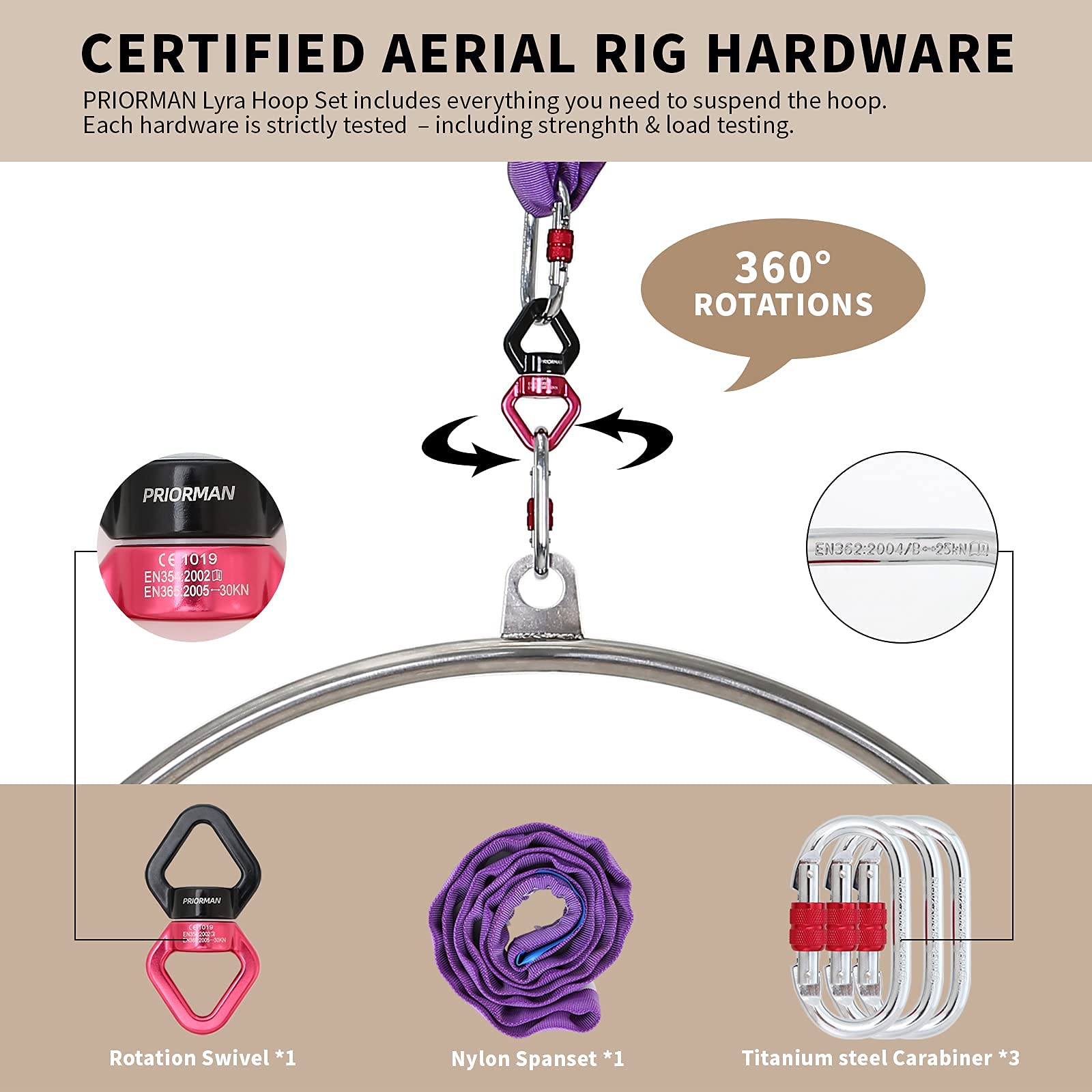 One Point Aerial Hoop Set with Rigging Hardware - Stylish & Functional Circus Lyra Hoop - Perfect for Dance Studios, Aerial Fitness & Home Workouts - Great for Performances, Yoga & Circus Training