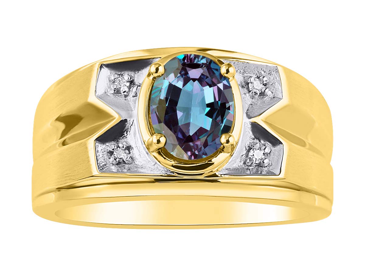 Premium 8x6mm Oval Gemstone & Diamond Men's Ring - Yellow Gold Plated Sterling Silver - Classic Designer Birthstone Ring for Men (Sizes 8-13) | Wedding Band, Anniversary Gift & Fashion Jewelry