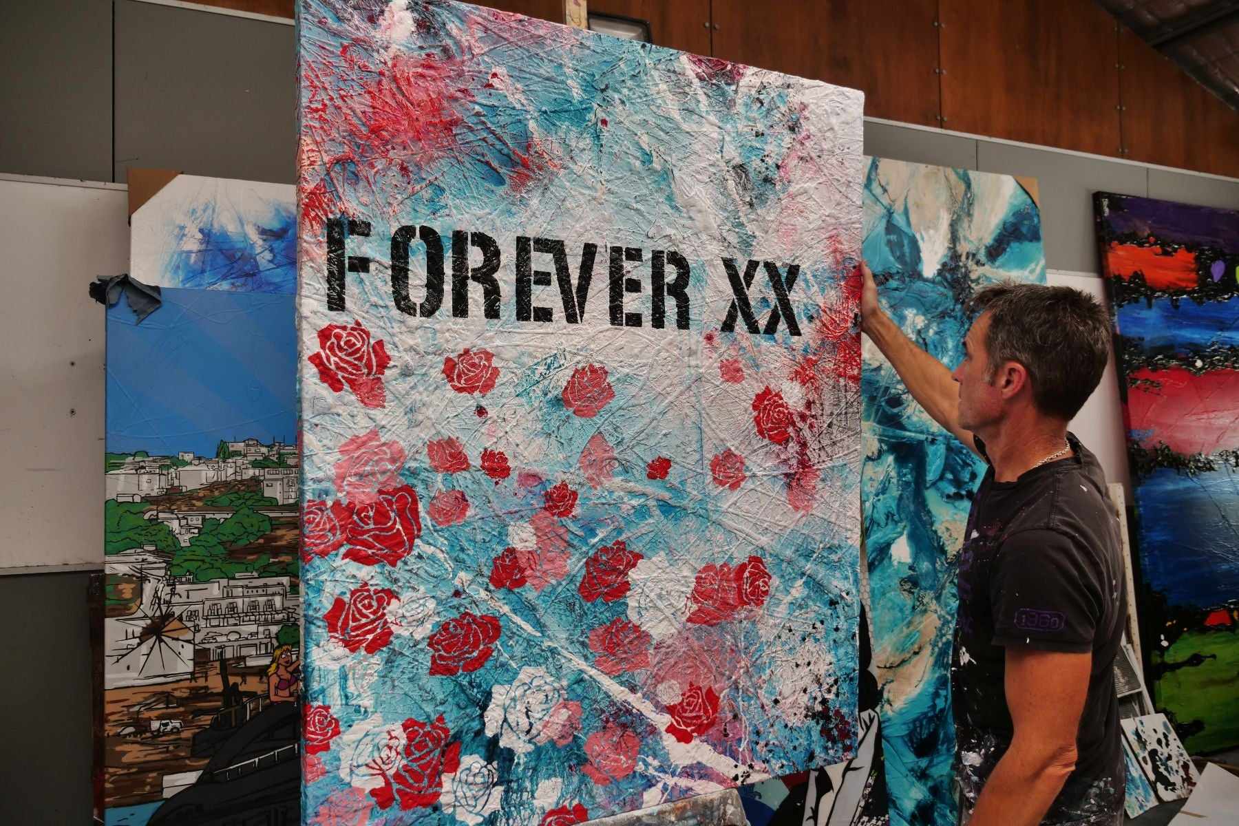 Forever and Ever 120x150cm Romantic Kisses Urban Pop Art Abstract Canvas Painting - Modern Home Decor for Living Room, Bedroom & Office Wall Art