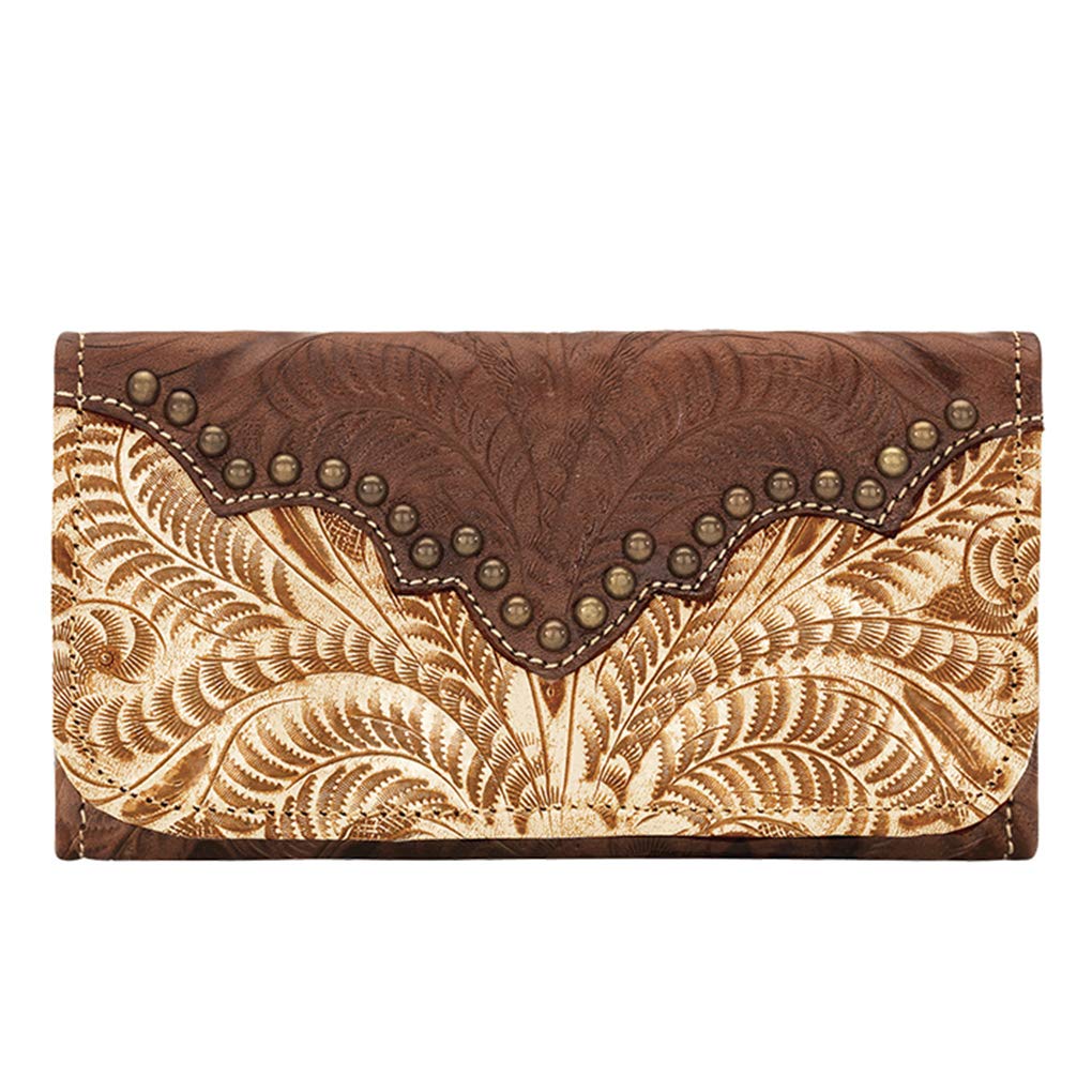 American West Women's Annie's Secret Tri-Fold Leather Wallet in Cream - Slim RFID Blocking Wallet for Credit Cards & Cash - Perfect for Everyday Use, Travel & Gift Giving