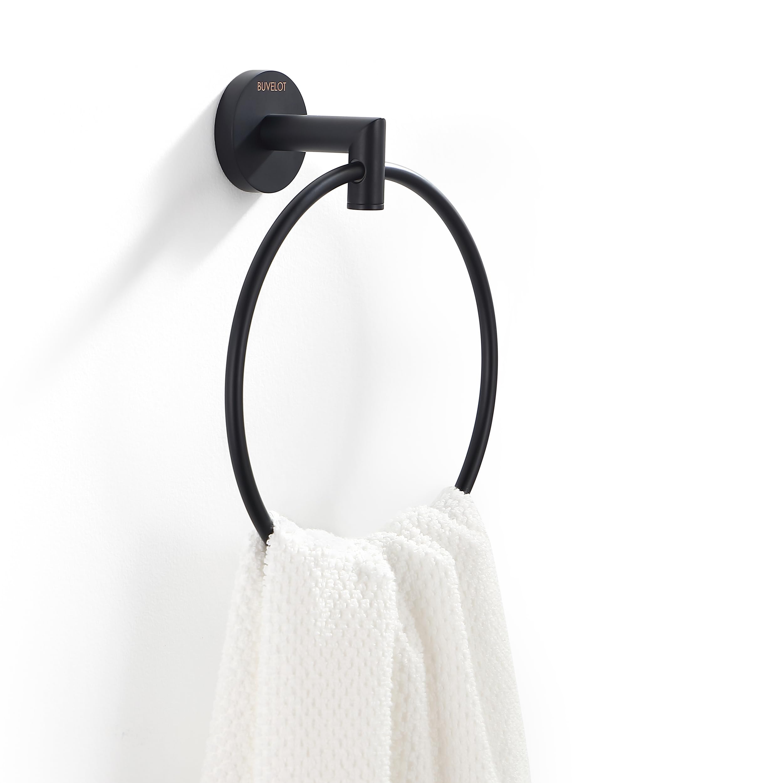 Modern Matte Black Wall Mounted Towel Ring - Hotel Style Hand Towel Holder for Bathroom & Kitchen - Contemporary Bath Accessory - Leo Series 077060-MB - Perfect for Guest Bathrooms, Luxury Hotels & Spa Decor