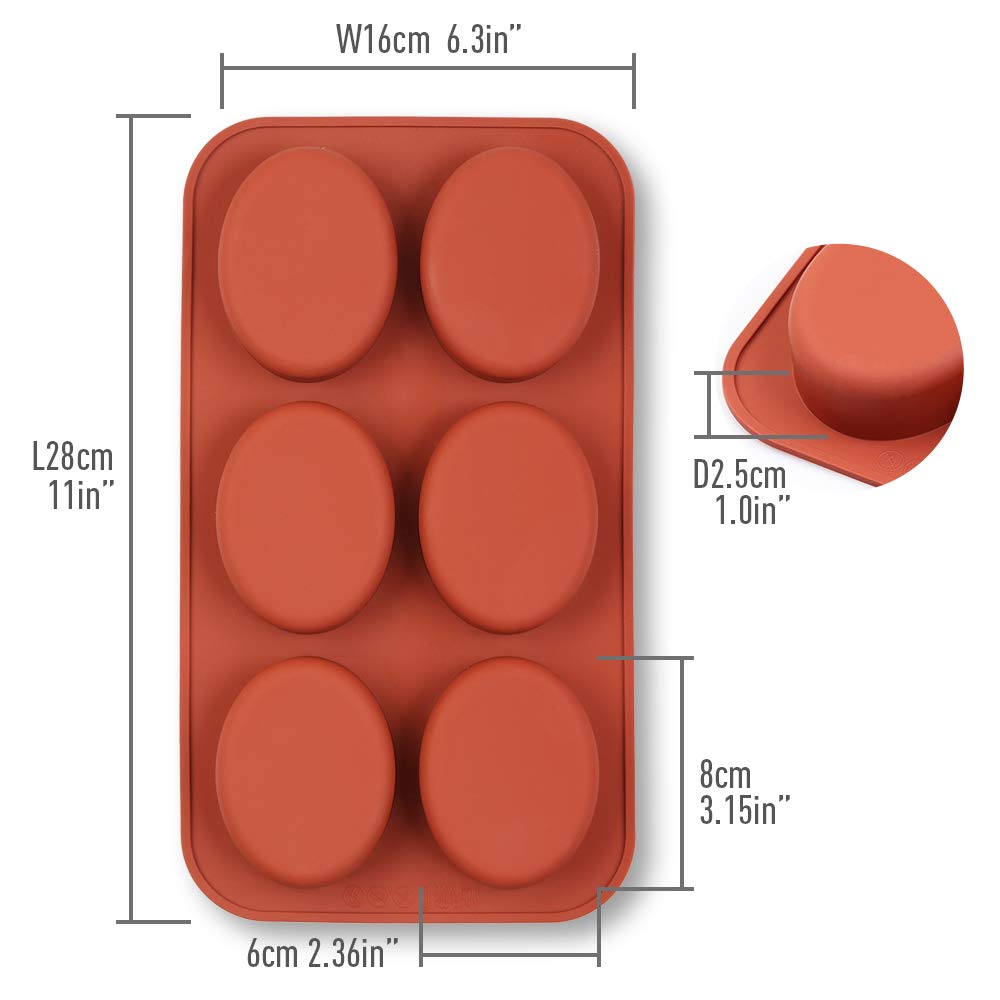 homEdge 6-Cavity Oval Silicone Mold Set - 3 Pack Reusable Baking Molds for Handmade Soap, Chocolate, Candles, Jelly & Resin Crafts - Perfect for DIY, Home Baking & Party Dessert Decorations