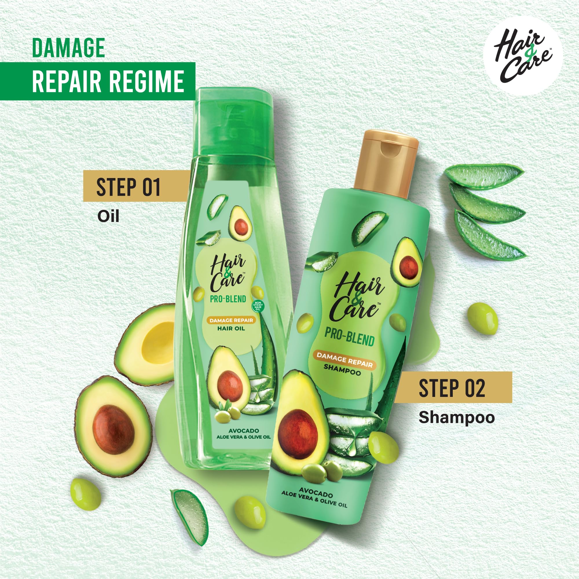 Hair & Care Pro Blend Damage Repair Shampoo + Oil Combo (300ml+300ml) with Avocado, Aloe Vera & Olive Oil - Deep Nourishing Treatment for Dry, Damaged Hair - Perfect for Daily Hair Care & Salon-Quality Results at Home