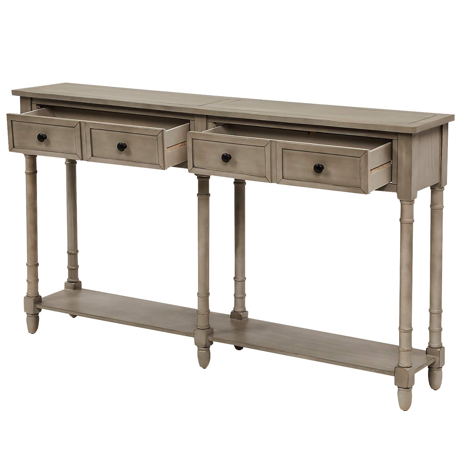 Danxee Solid Wood Entryway Console Table with Drawers & Shelf - Easy Assembly Grey Wash for Hallway, Living Room & Foyer Decor