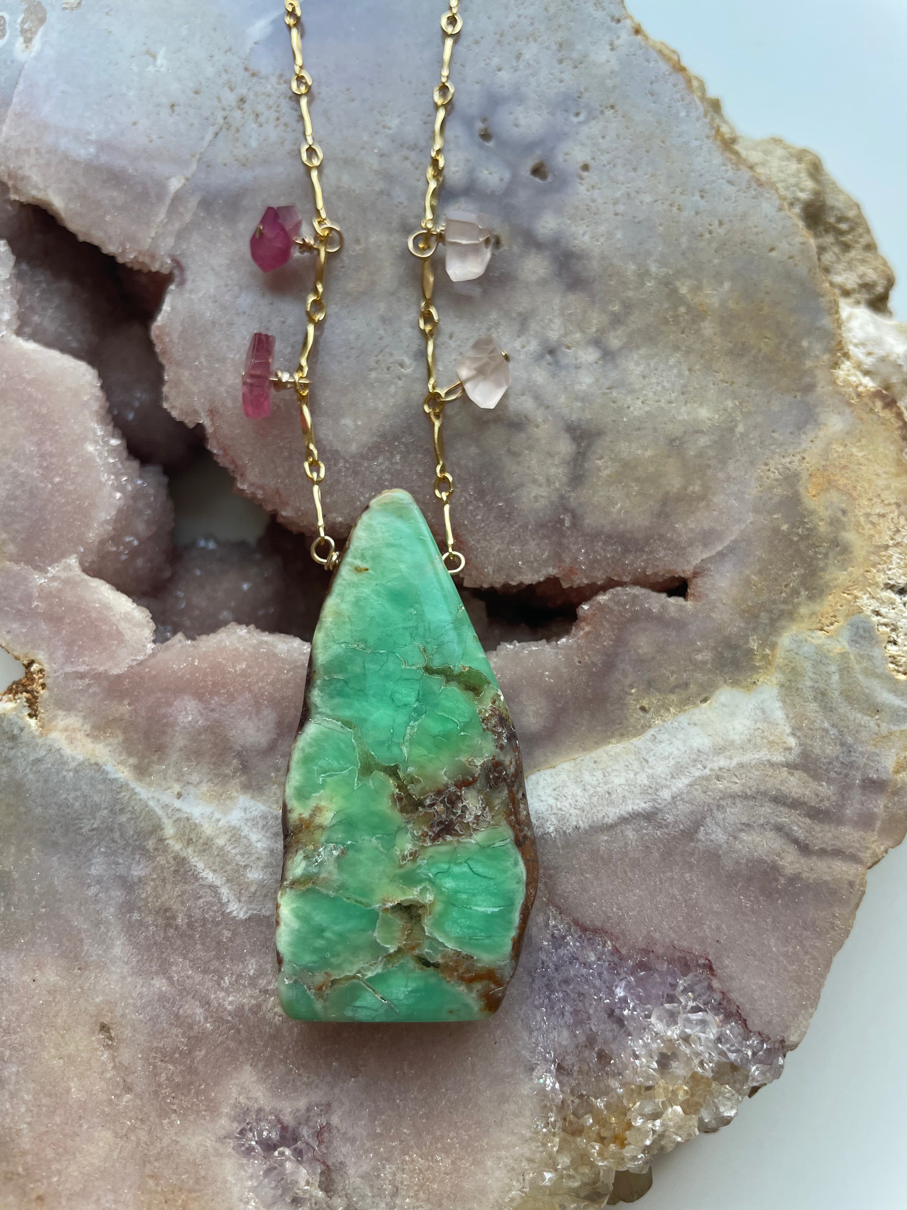 Stunning Chrysoprase Statement Pendant Necklace for Women | Elegant Green Gemstone Jewelry | Perfect for Parties, Weddings & Special Occasions