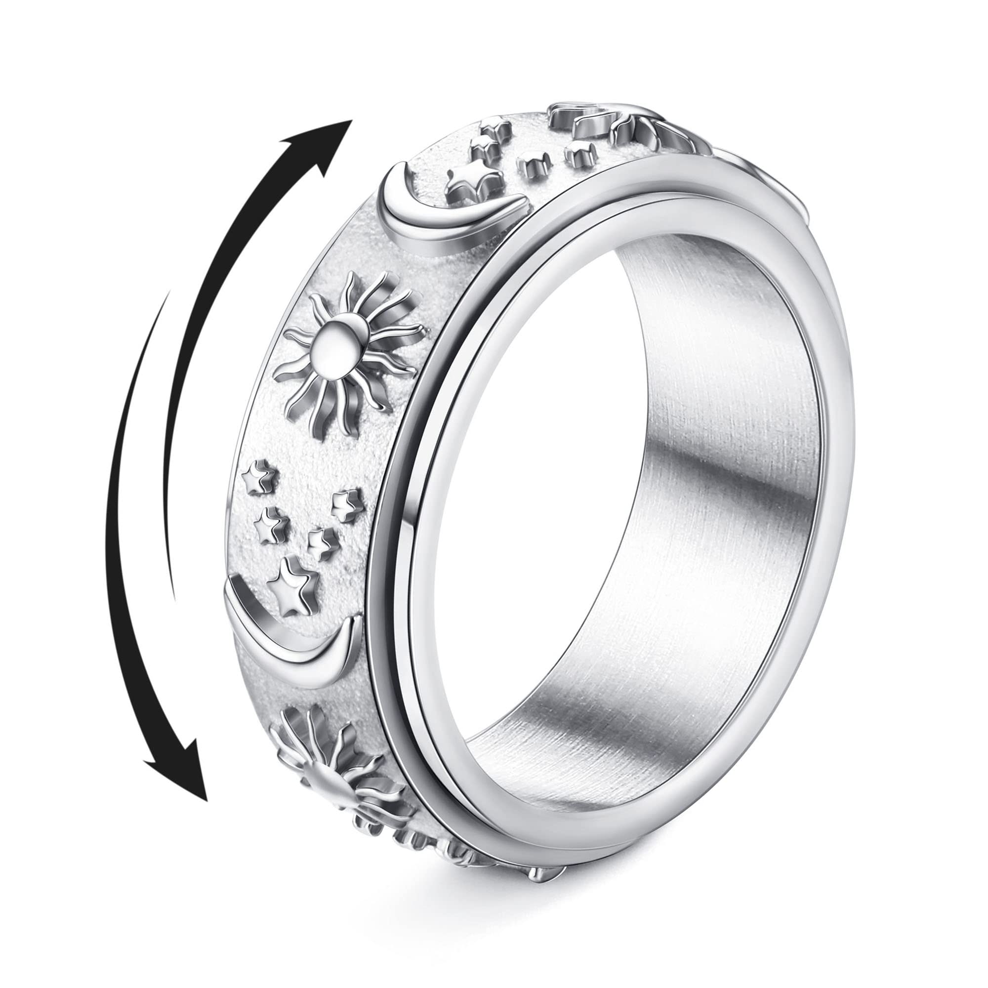 Magitaco Stainless Steel Spinner Rings for Anxiety Relief - Moon, Star, Flower & Butterfly Design Fidget Rings for Women & Men - Perfect for Stress Relief, Focus & Relaxation at Home, Office or School