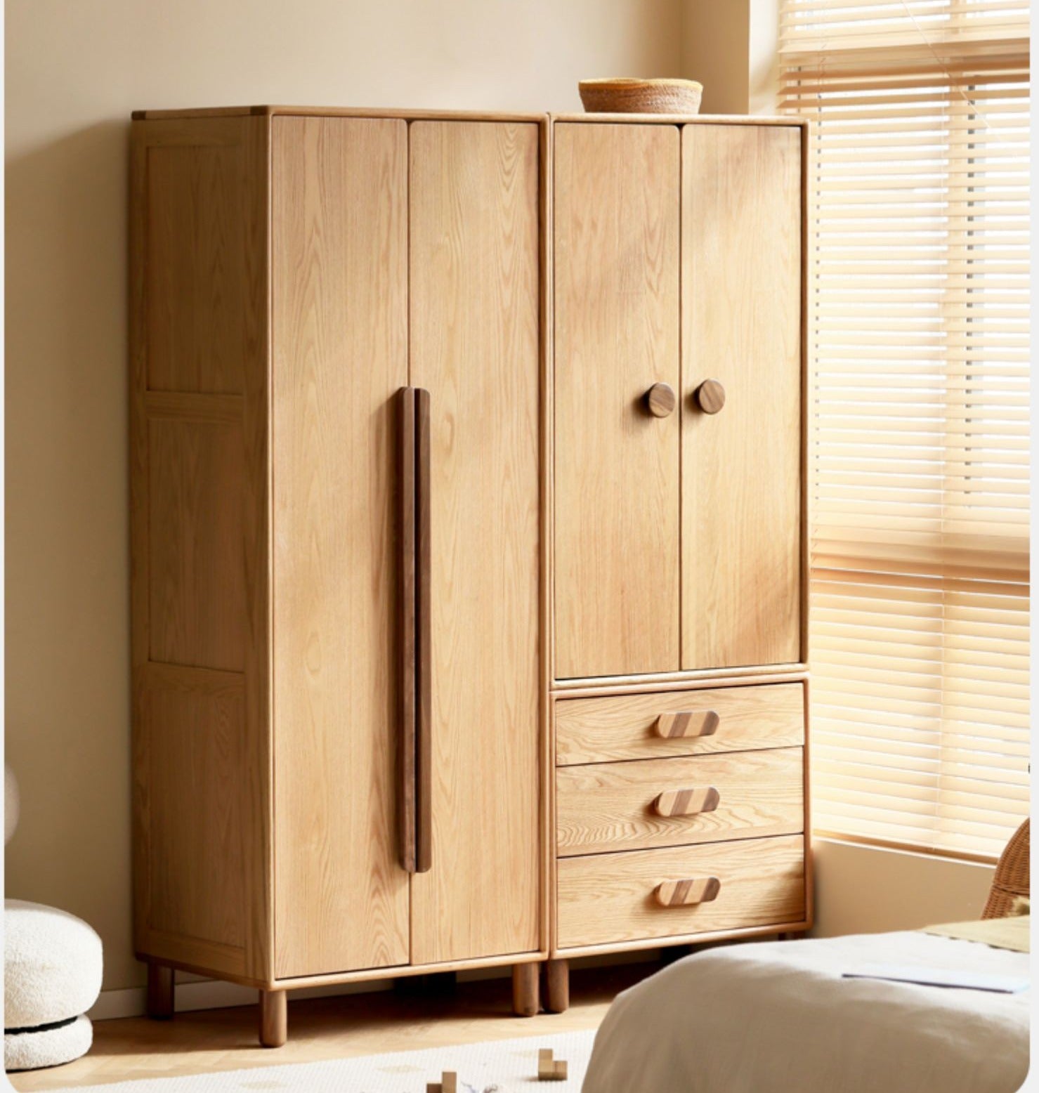 Solid Oak Wood Wardrobe Bookcase - Free Combination for Bedroom, Living Room, and Office Storage
