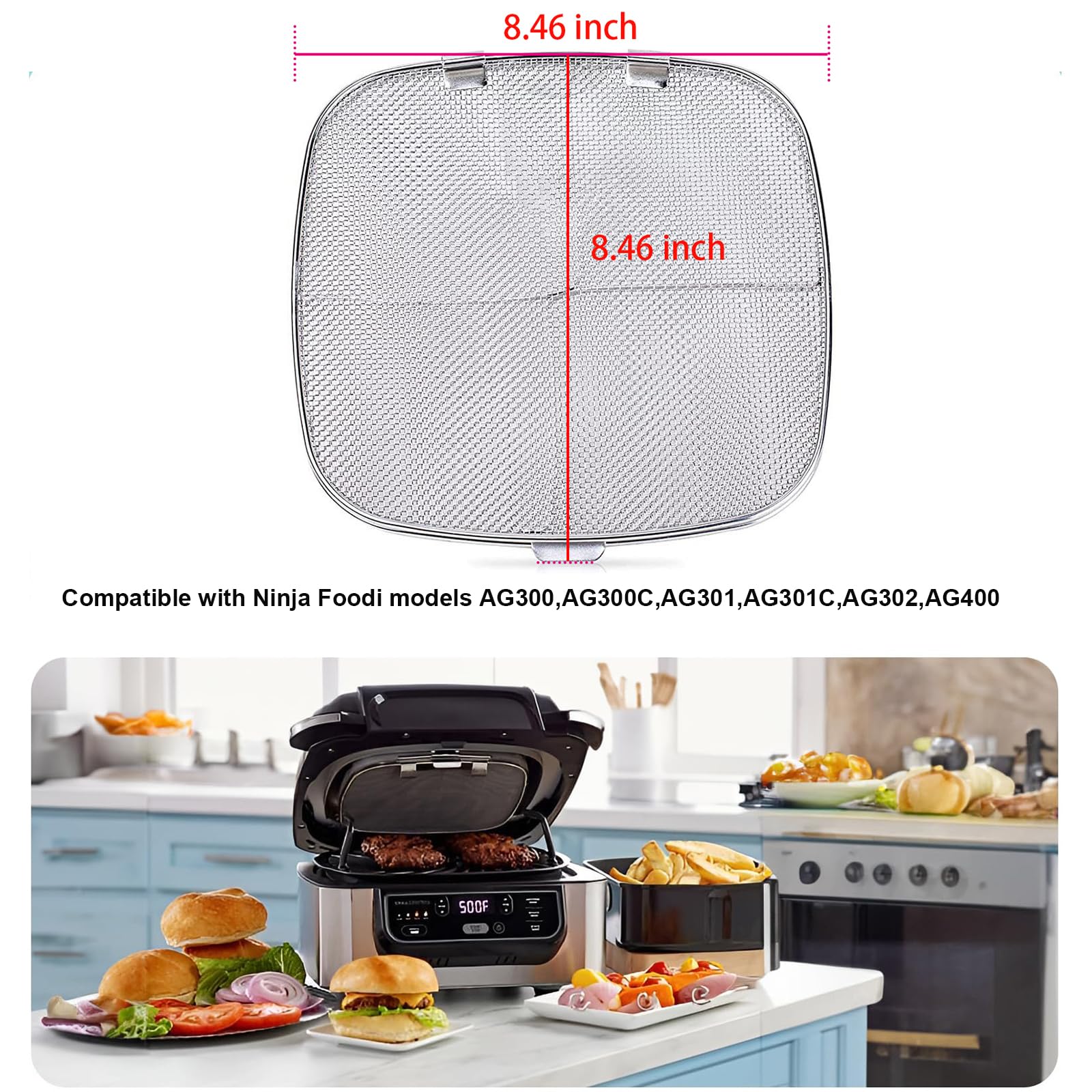 2 Pack Stainless Steel Splatter Shield for Ninja Foodi AG300 AG301C Air Fryer - Durable Replacement Cover - Perfect for Frying, Roasting & Baking (Fits Ninja Foodi Models AG300/AG301C)