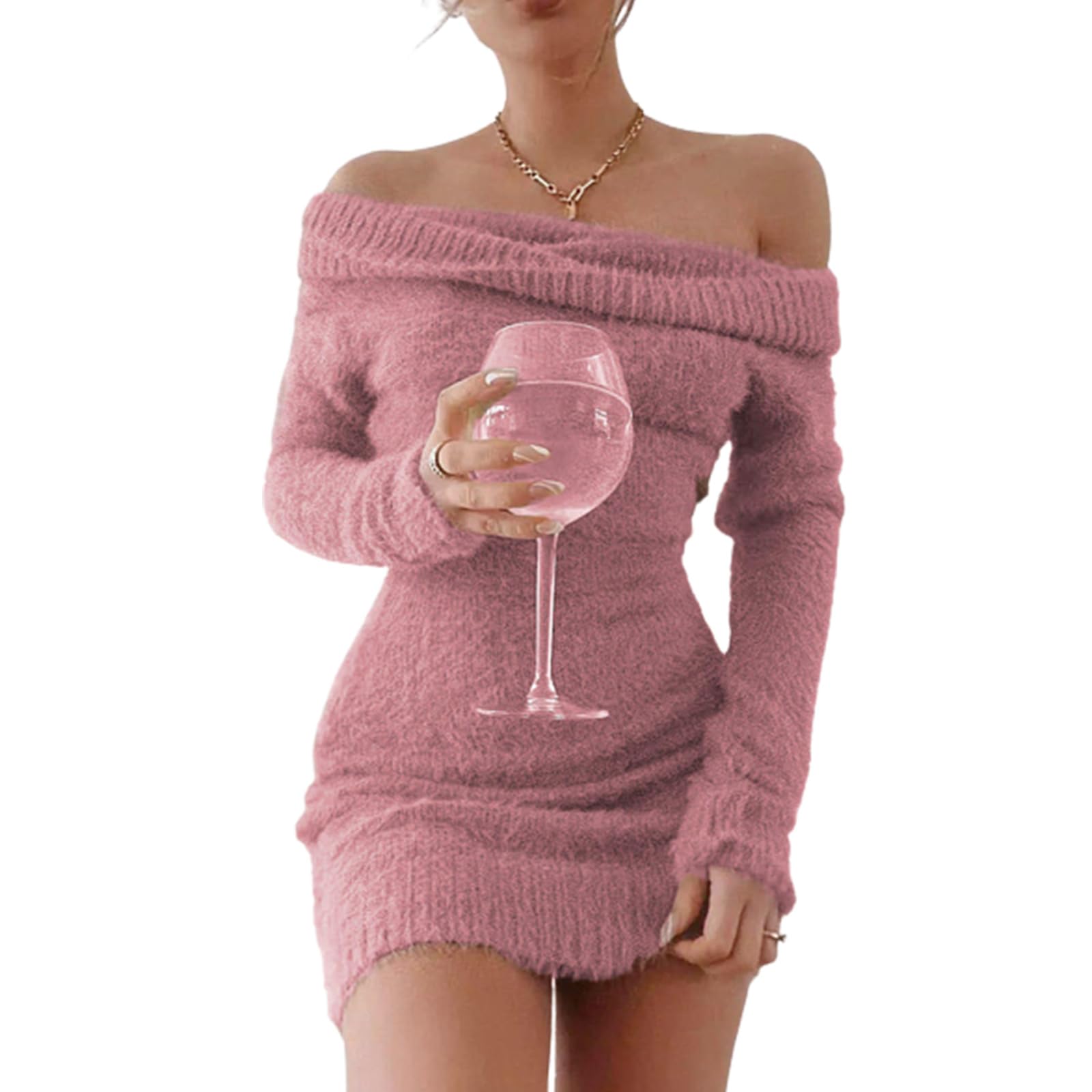 FAIRY SEASON Women's 2025 Off Shoulder Sweater Dress - Long Sleeve Ribbed Bodycon Pullover Mini Dress for Party, Date Night & Casual Outfits