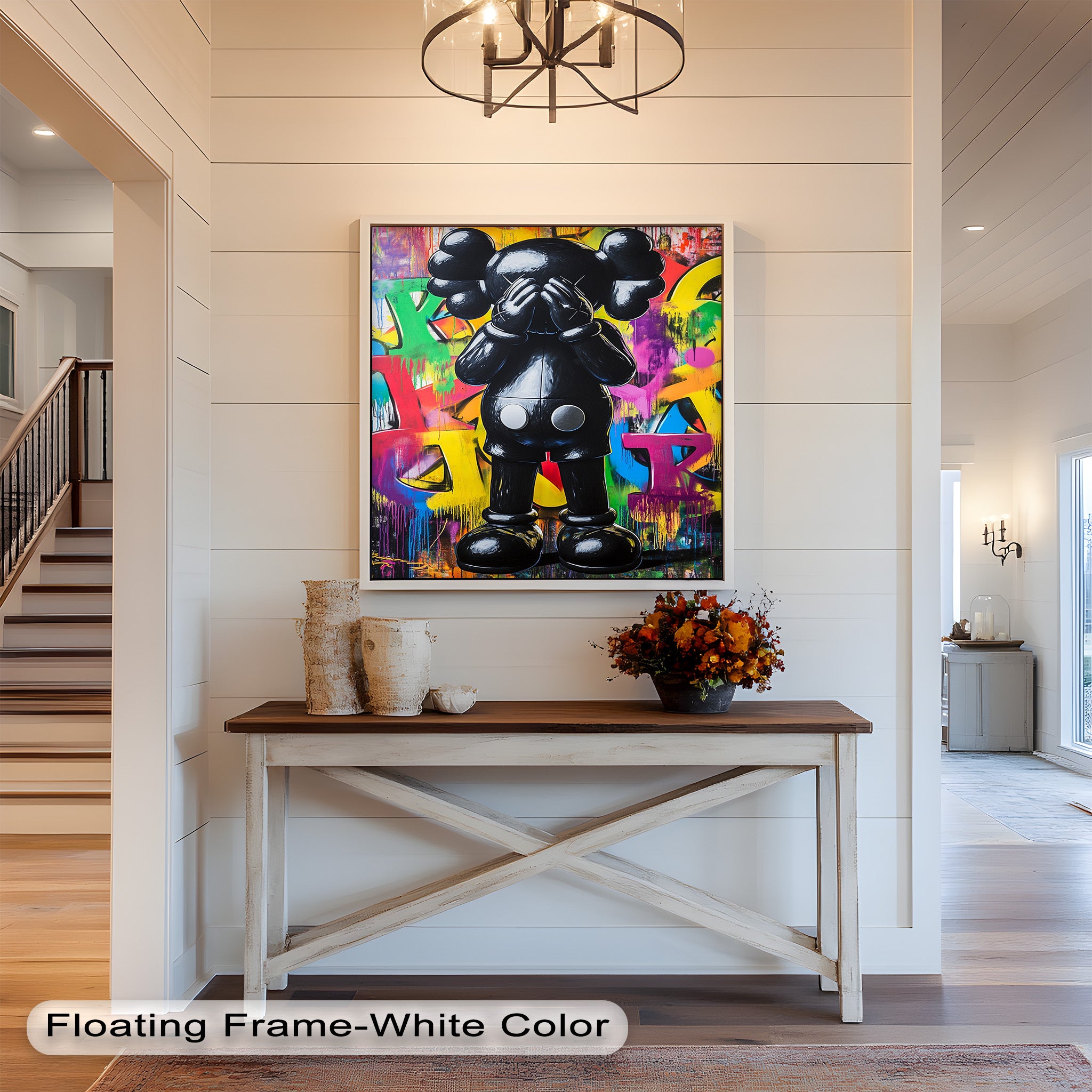 KAWS Oil Painting - Behind the Hands Wall Art | Modern Pop Art Home Decor for Living Room, Bedroom & Office