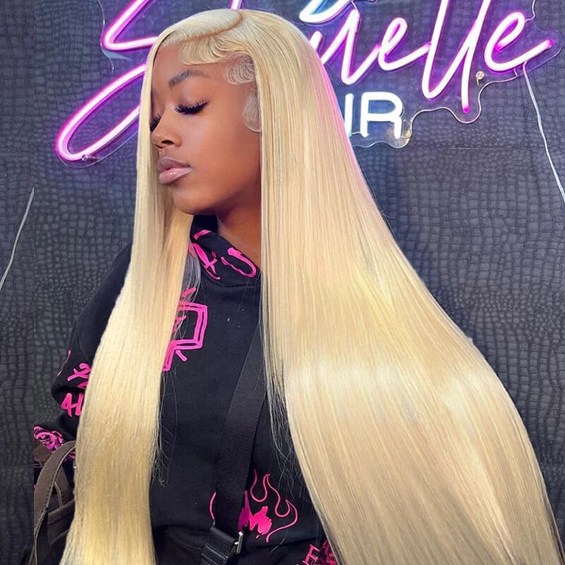 Eullair #613 Blonde Lavender Purple Pink Grey Straight Human Hair Wig with 13x4 Transparent Lace Frontal for Women | Perfect for Cosplay, Daily Wear & Special Occasions